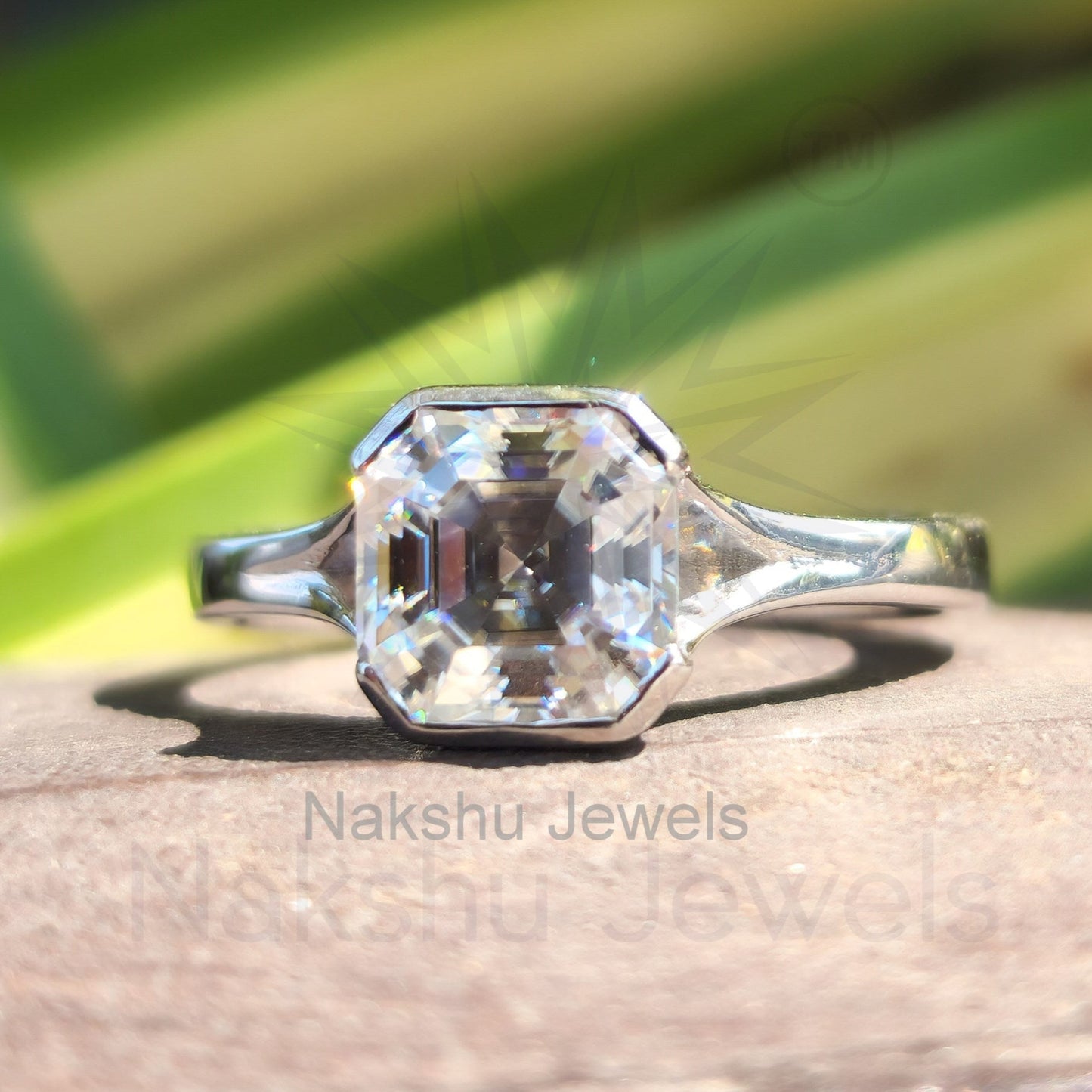 Asscher Cut Solitaire Moissanite Engagement Ring