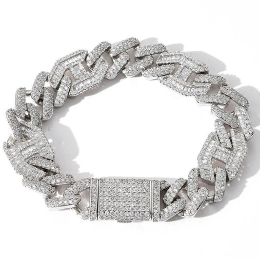 Diamond Tester Passing Moissanite Baguette And Round Hip Hop Miami Cuban Link Bracelet For Men