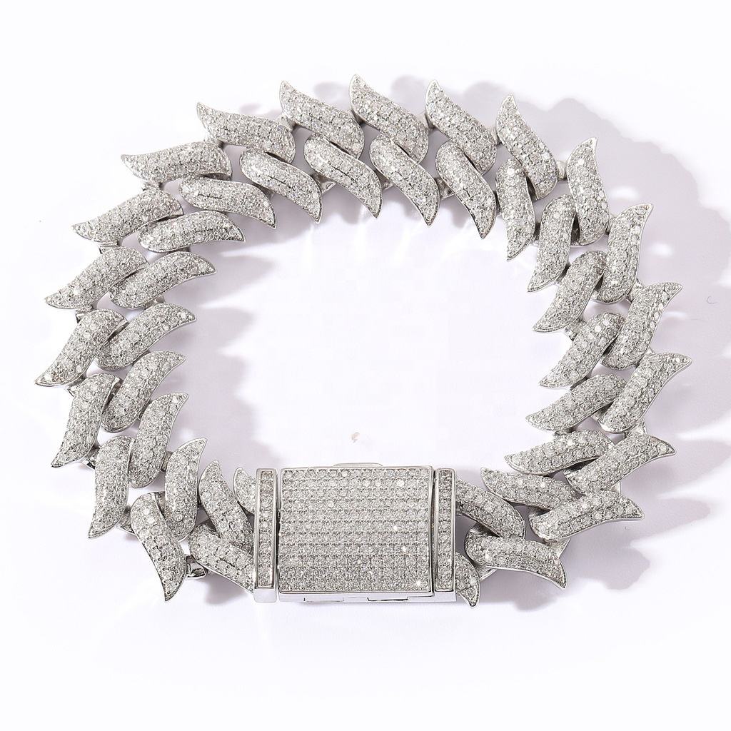 14MM Brilliant Cut Moissanite Thorn Cuban Link Bracelets Iced Out Miami Cuban Chain Bracelet for Men Hip Hop Jewelry