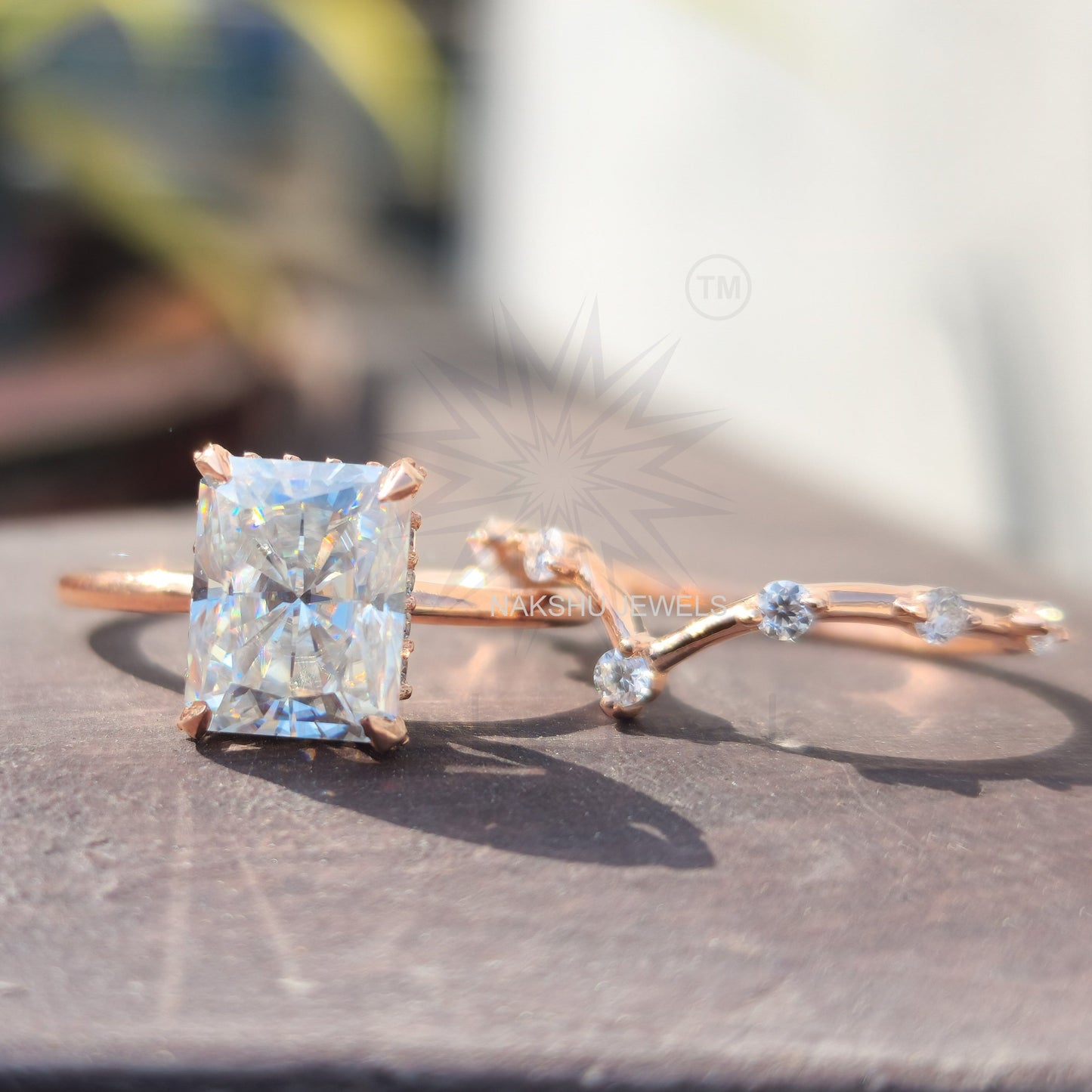 Radiant Cut Moissanite Bridal Set Engagement Wedding Ring Set With Curve Band