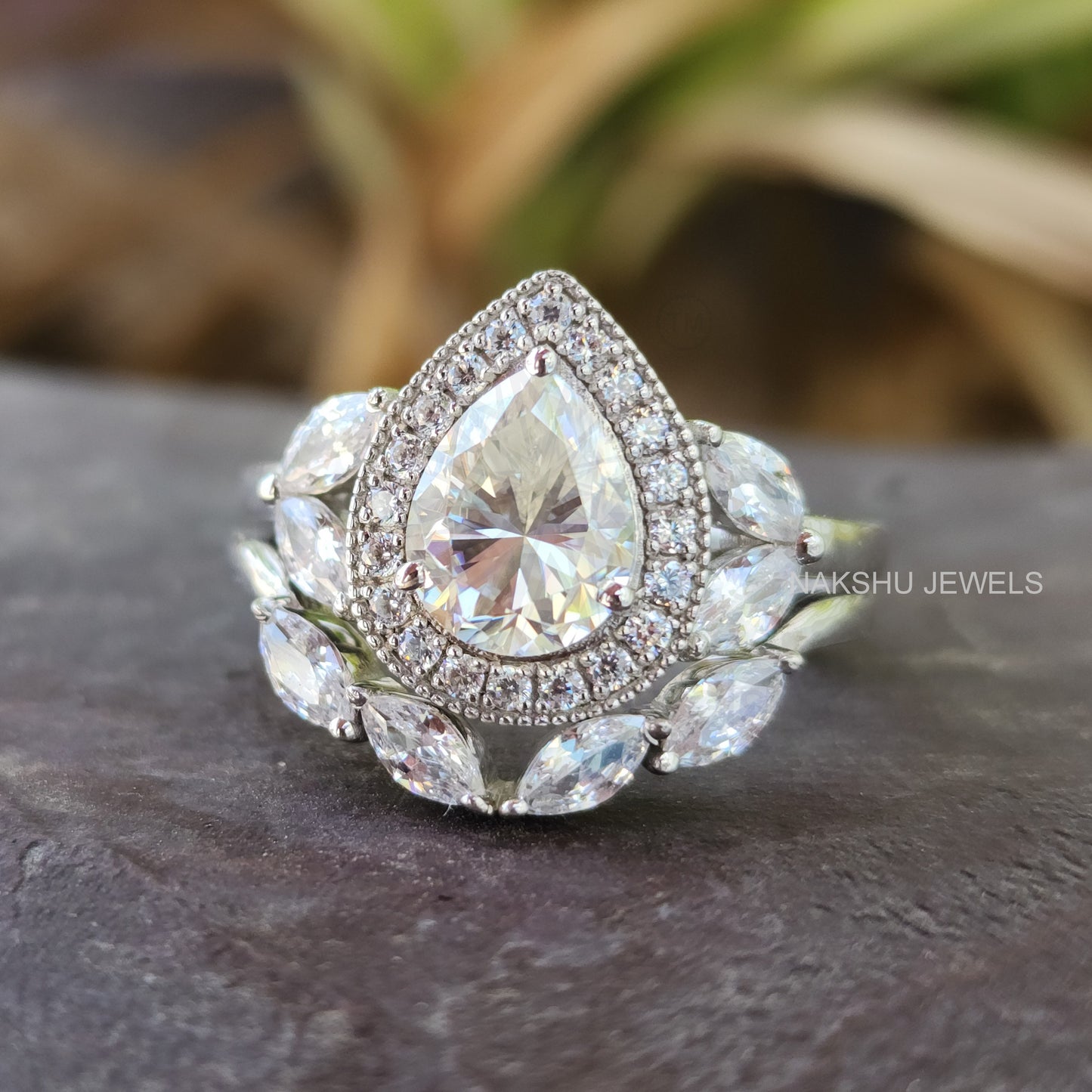 Cluster Pear Cut With Marquise Halo Bridal Set
