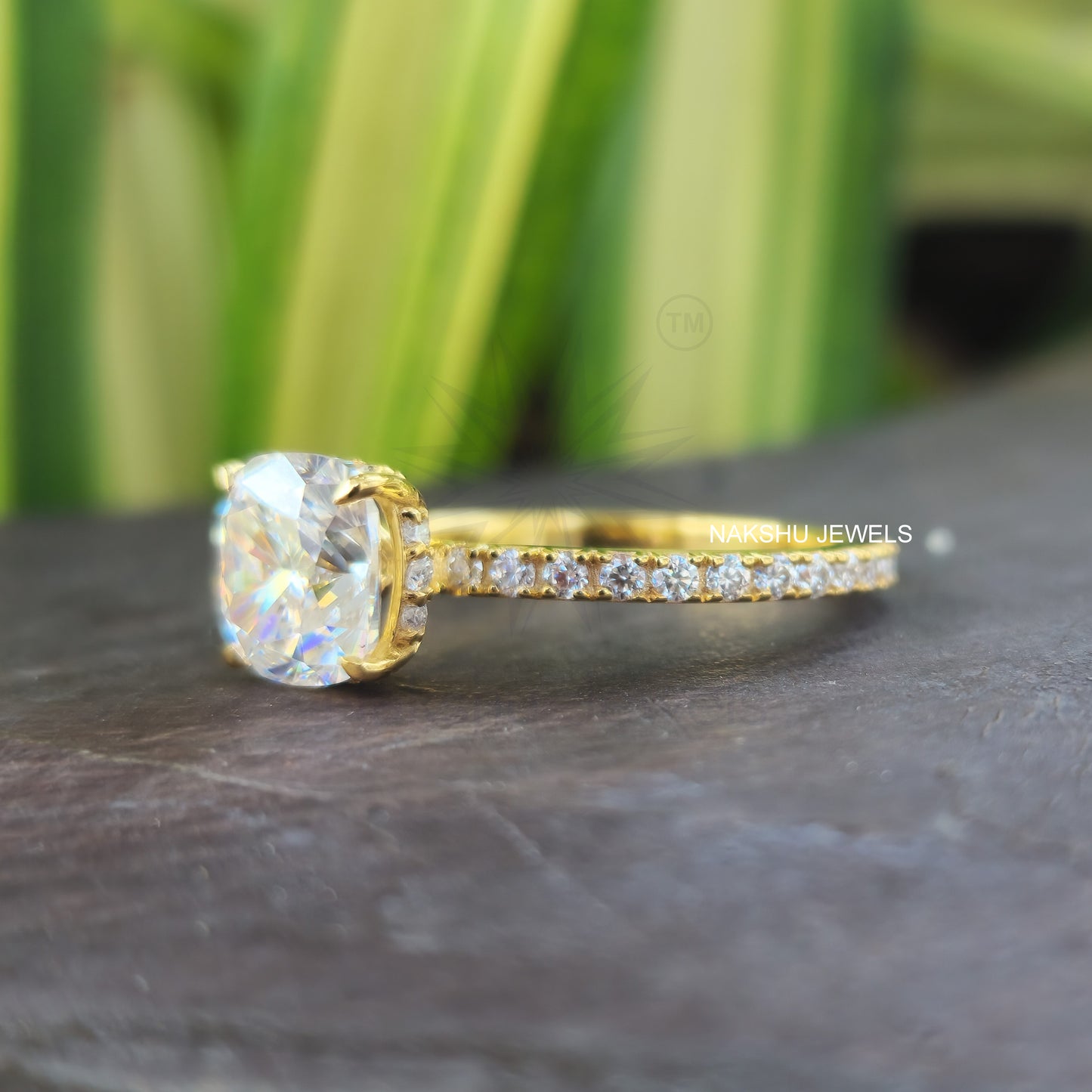 Cushion Brilliant Cut Moissanite Hidden Halo Pave Engagement