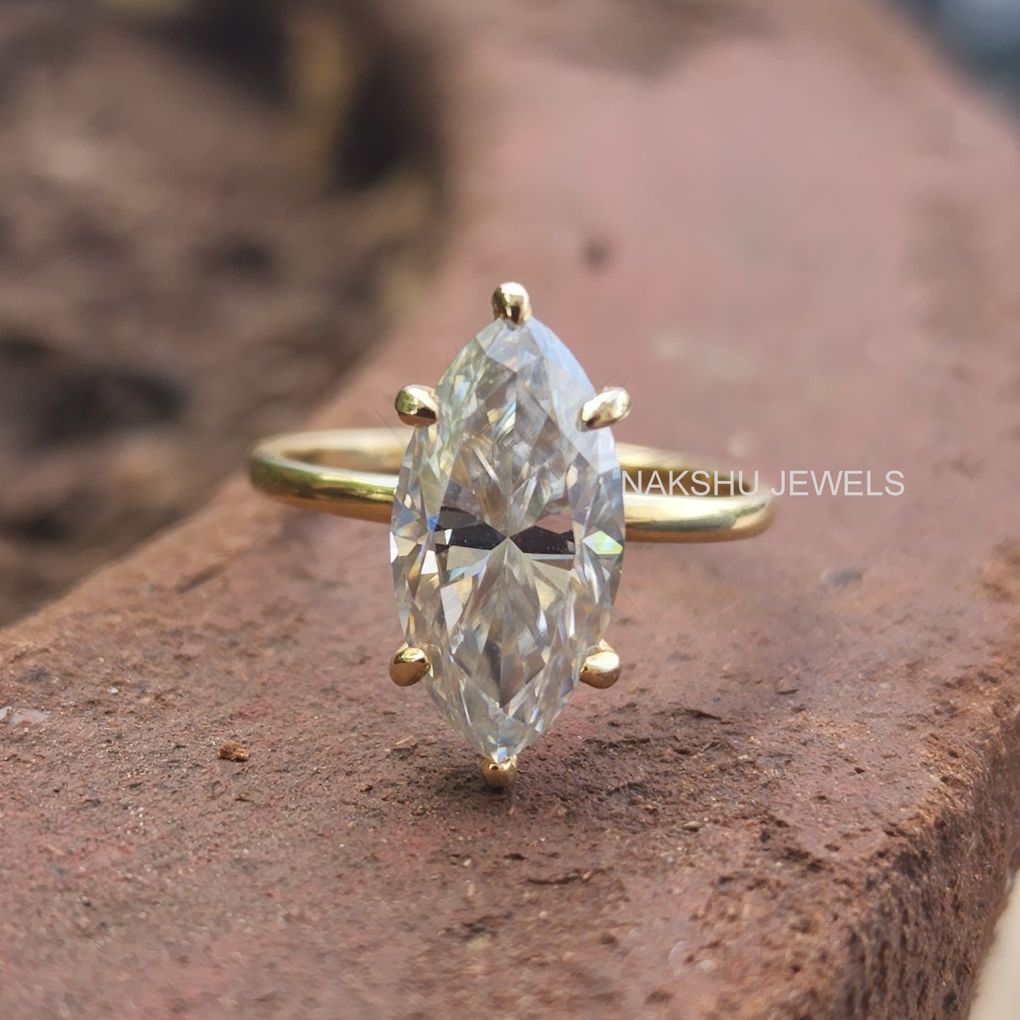 Solitaire Marquise Cut Moissanite Engagement Ring
