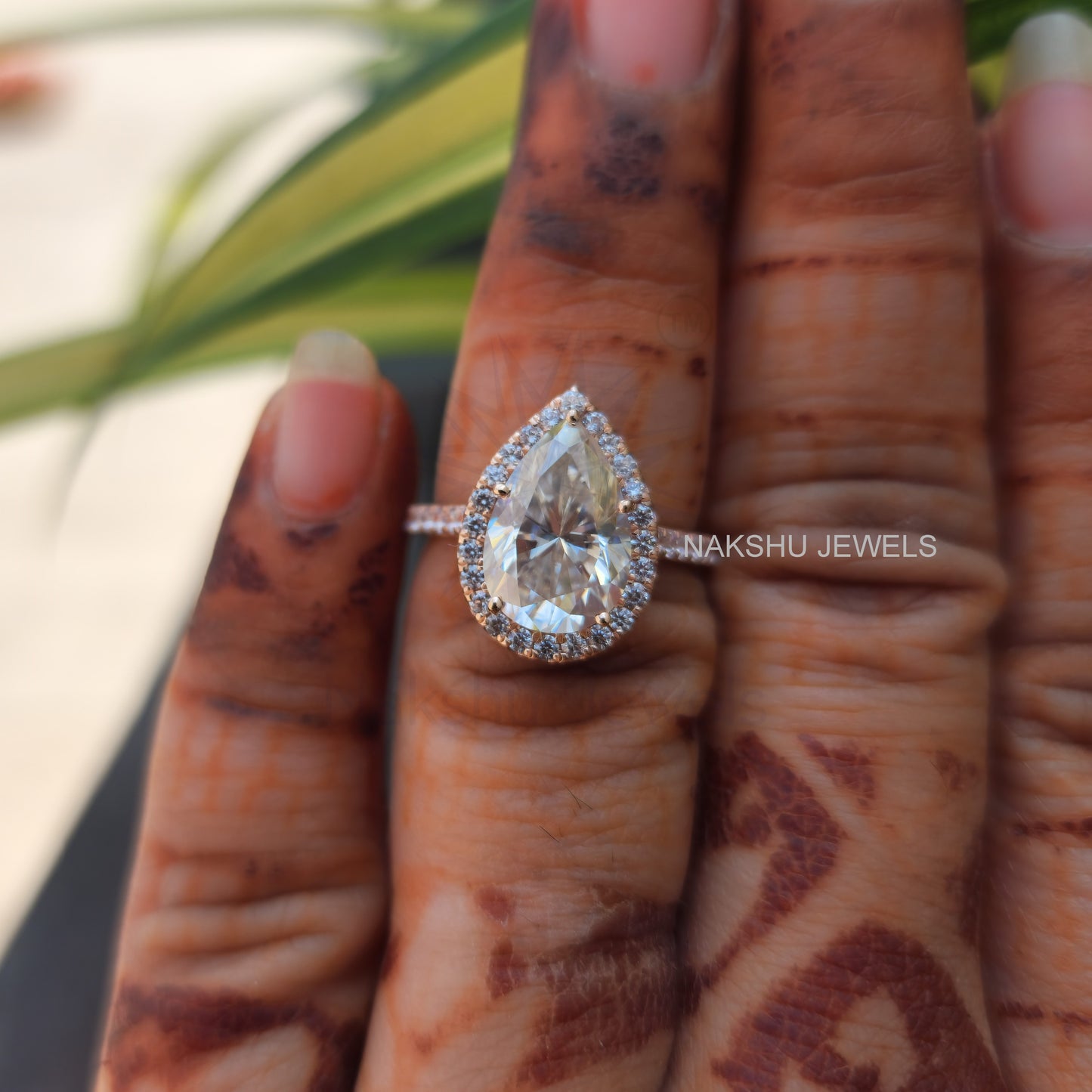 Pear Cut Moissanite Halo Engagement Wedding Ring Set