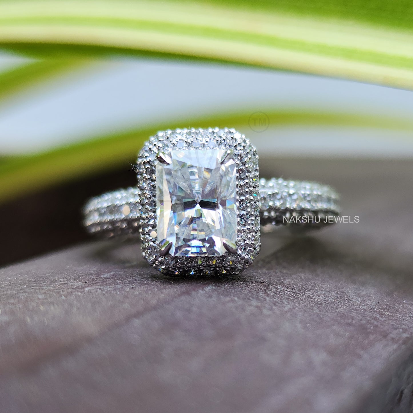 Radiant Cut Moissanite Engagement Wedding Ring Set