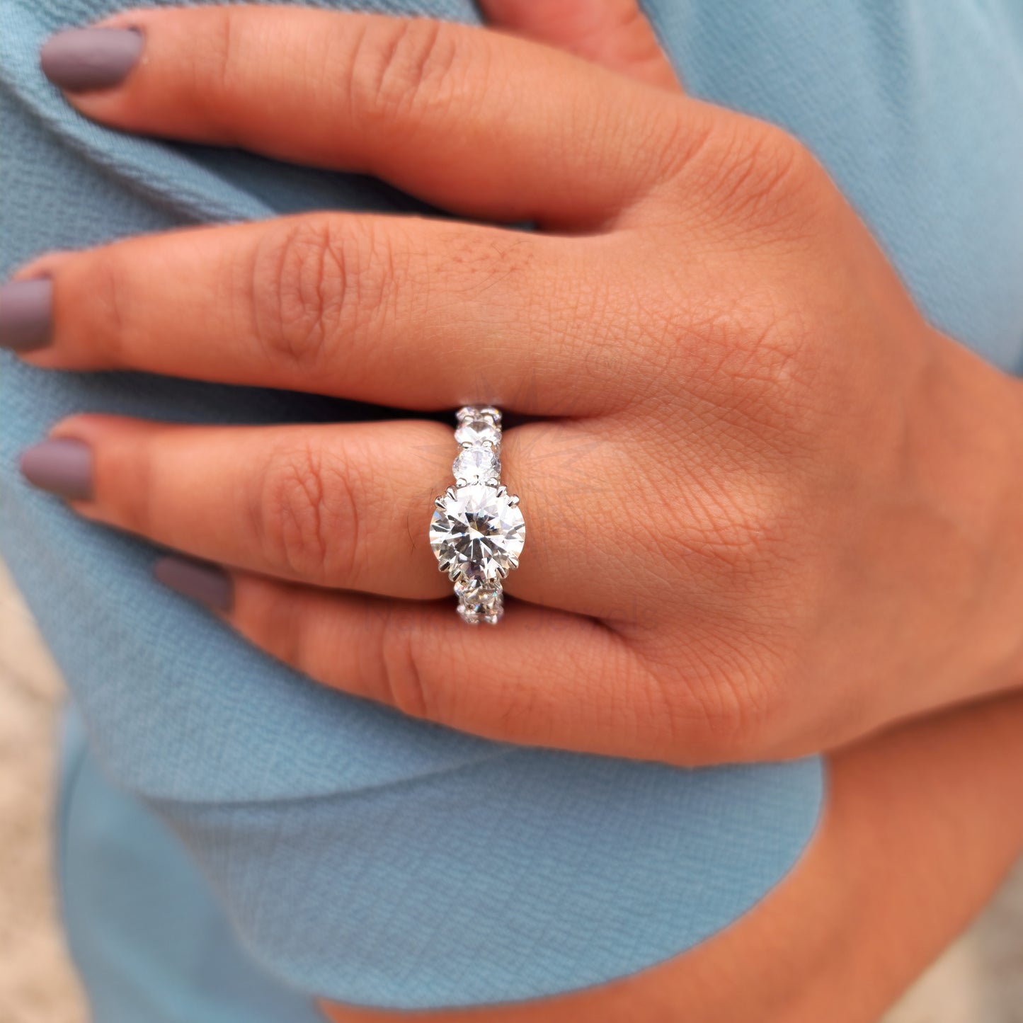 Brilliant Cut Moissanite Full Eternity Wedding Pave Engagement Ring