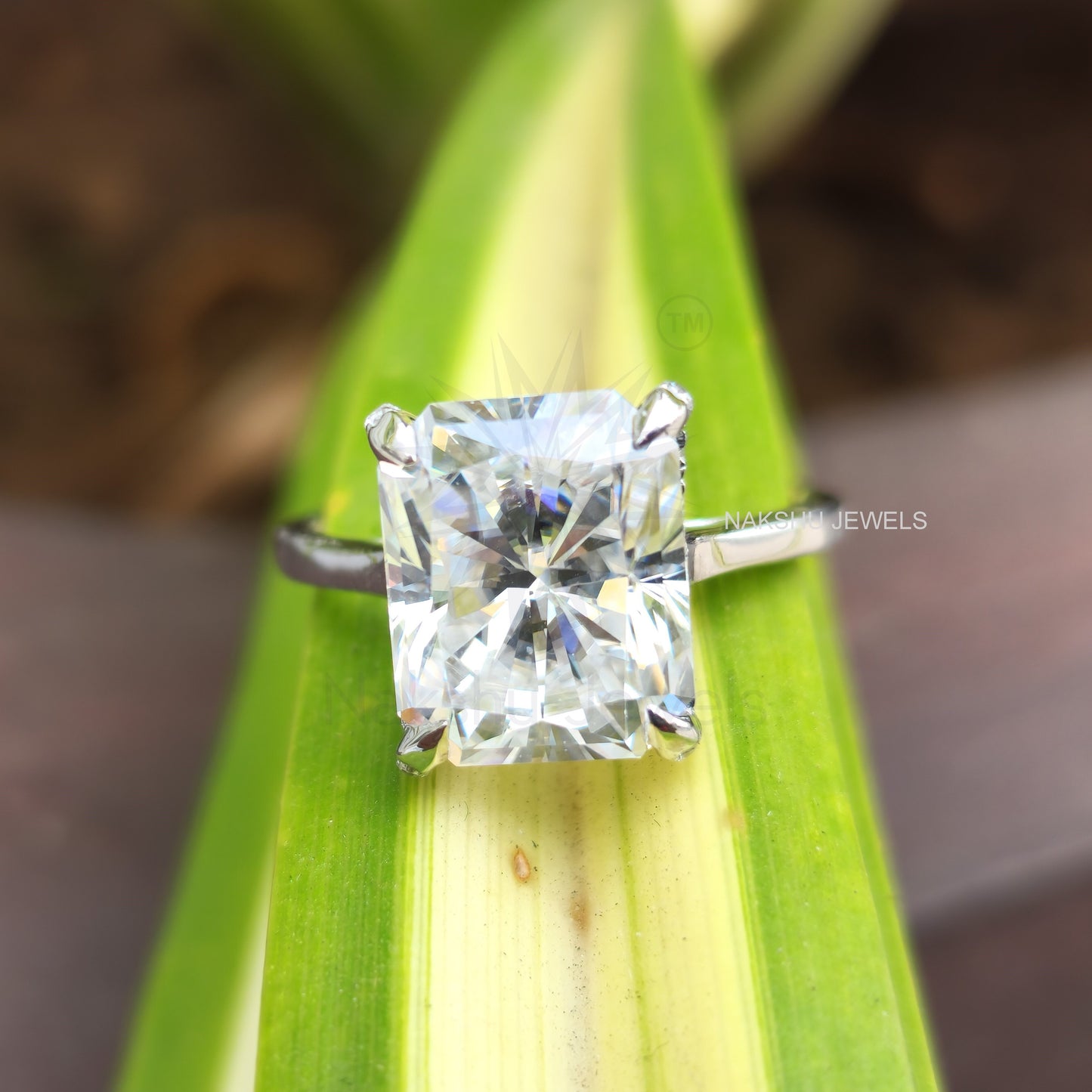 Radiant Cut Moissanite Hidden Accent Solitaire Engagement Ring