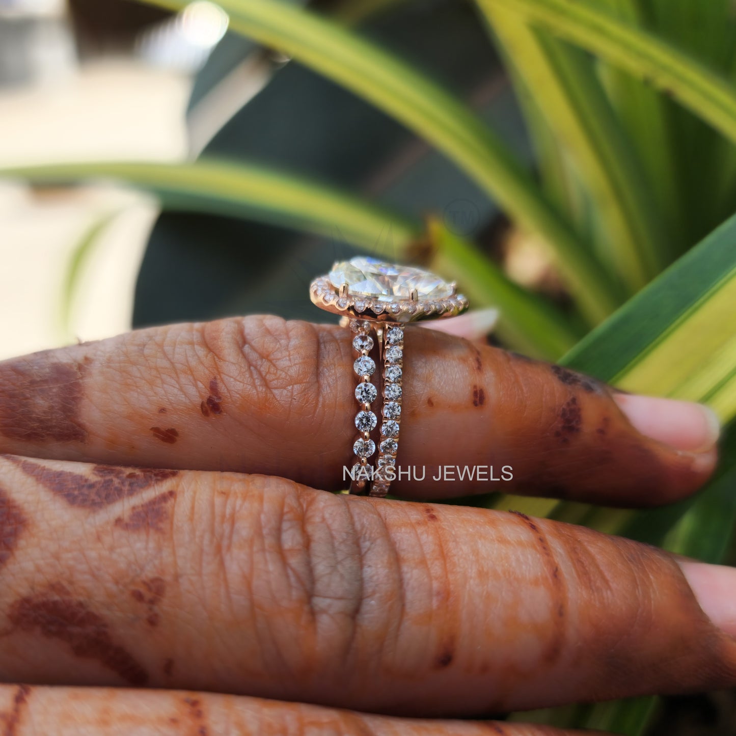 Pear Shaped Moissanite Halo Engagement Wedding Ring Set