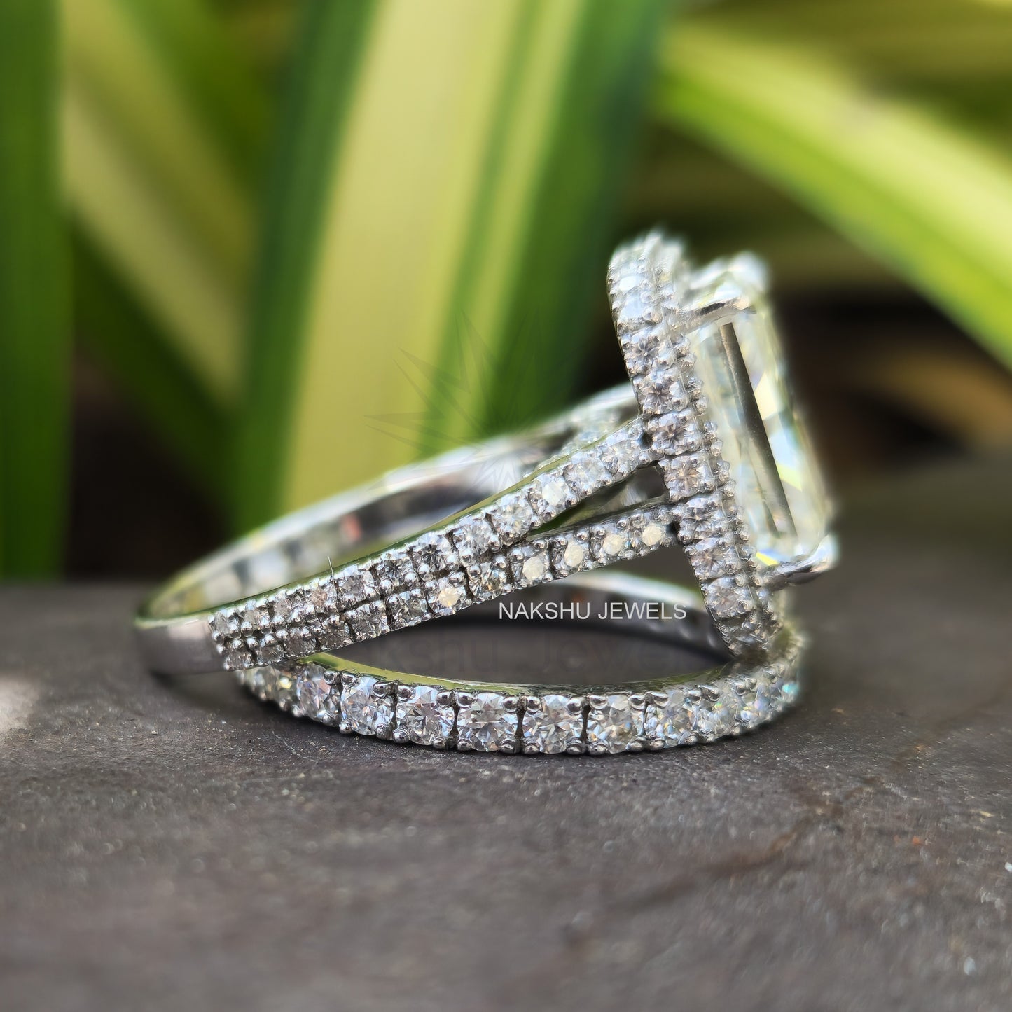 Split Shank Radiant Cut Moissanite Halo Bridal Set