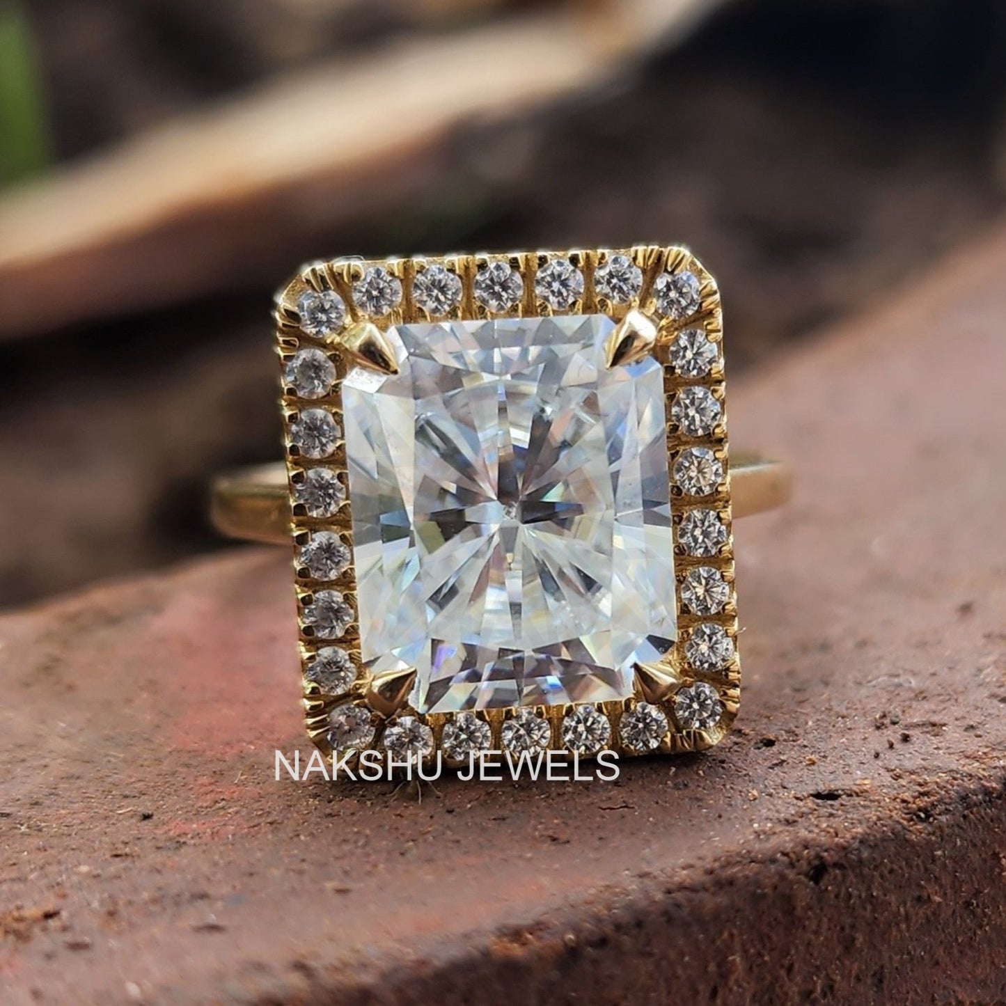 Radiant Cut Moissanite Halo Engagement Ring