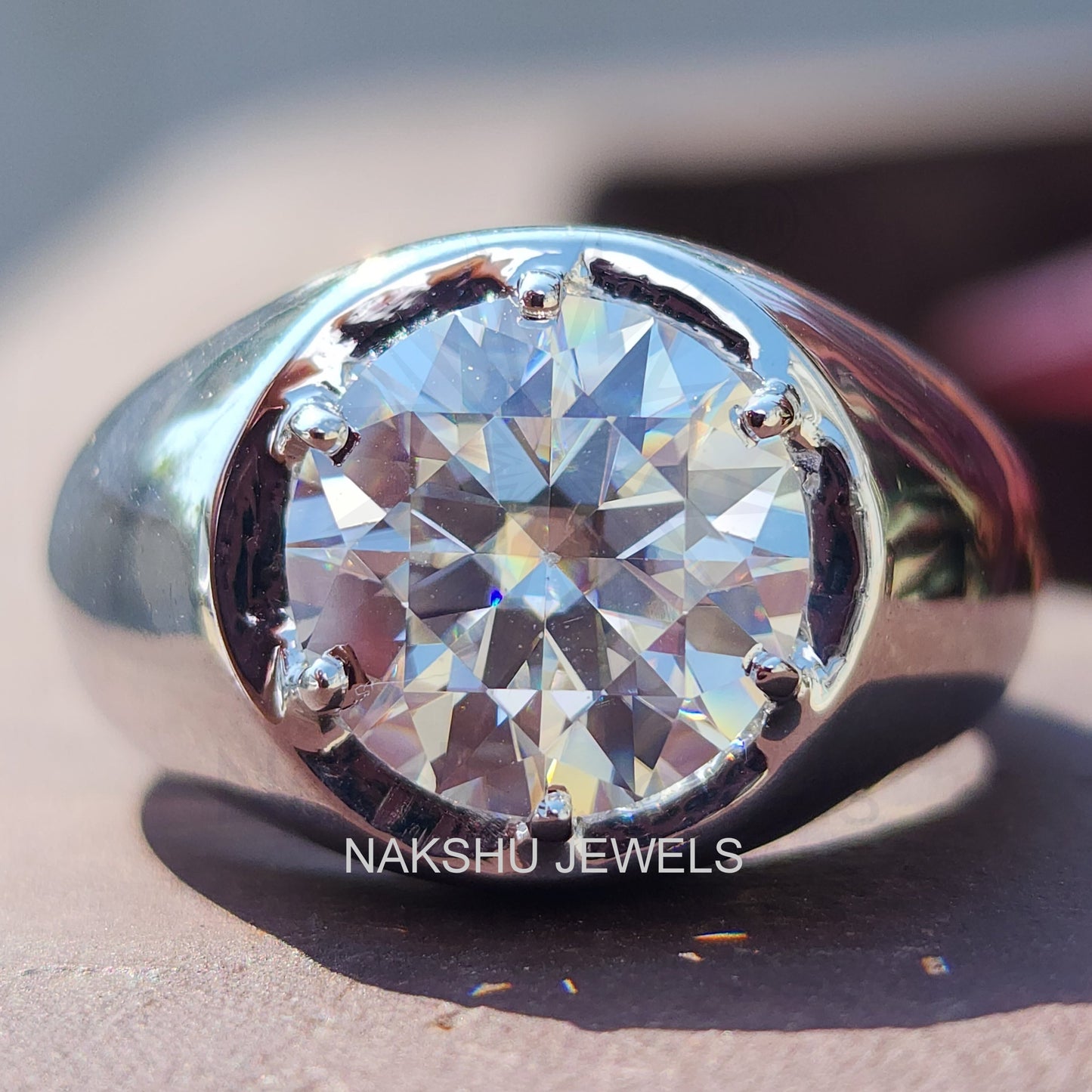 Round Brilliant Cut Men's Moissanite Solitaire Engagement Ring