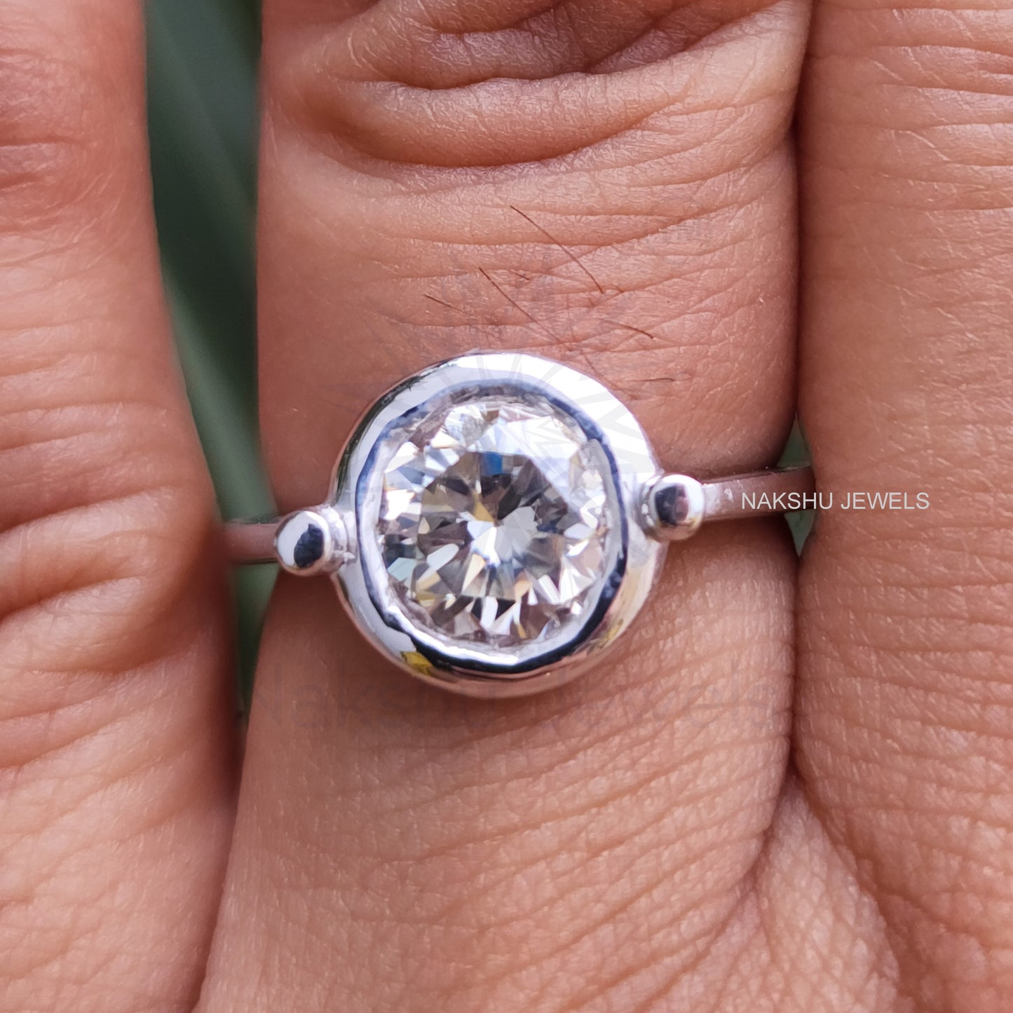 Round Cut Solitaire Bezel Set Moissanite Engagement Ring
