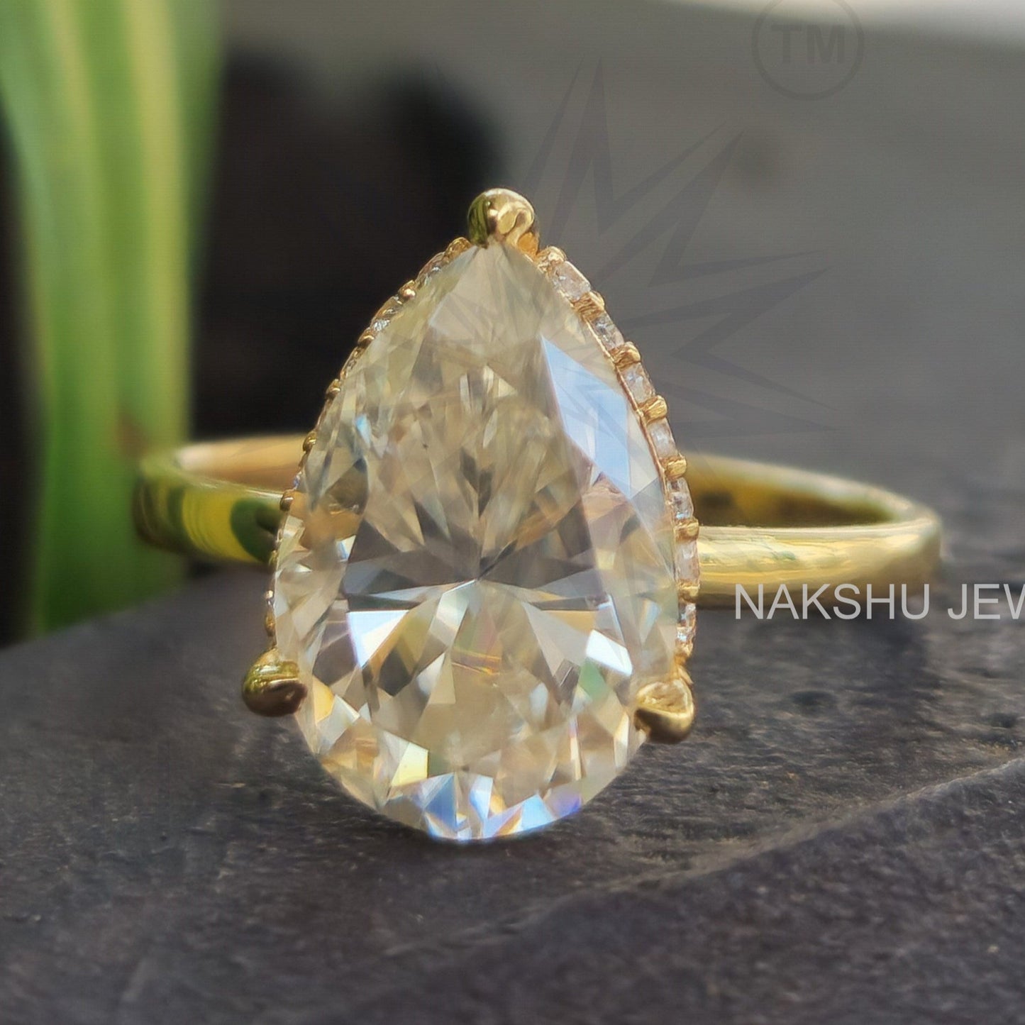 Pear Cut Moissanite Halo Engagement Ring