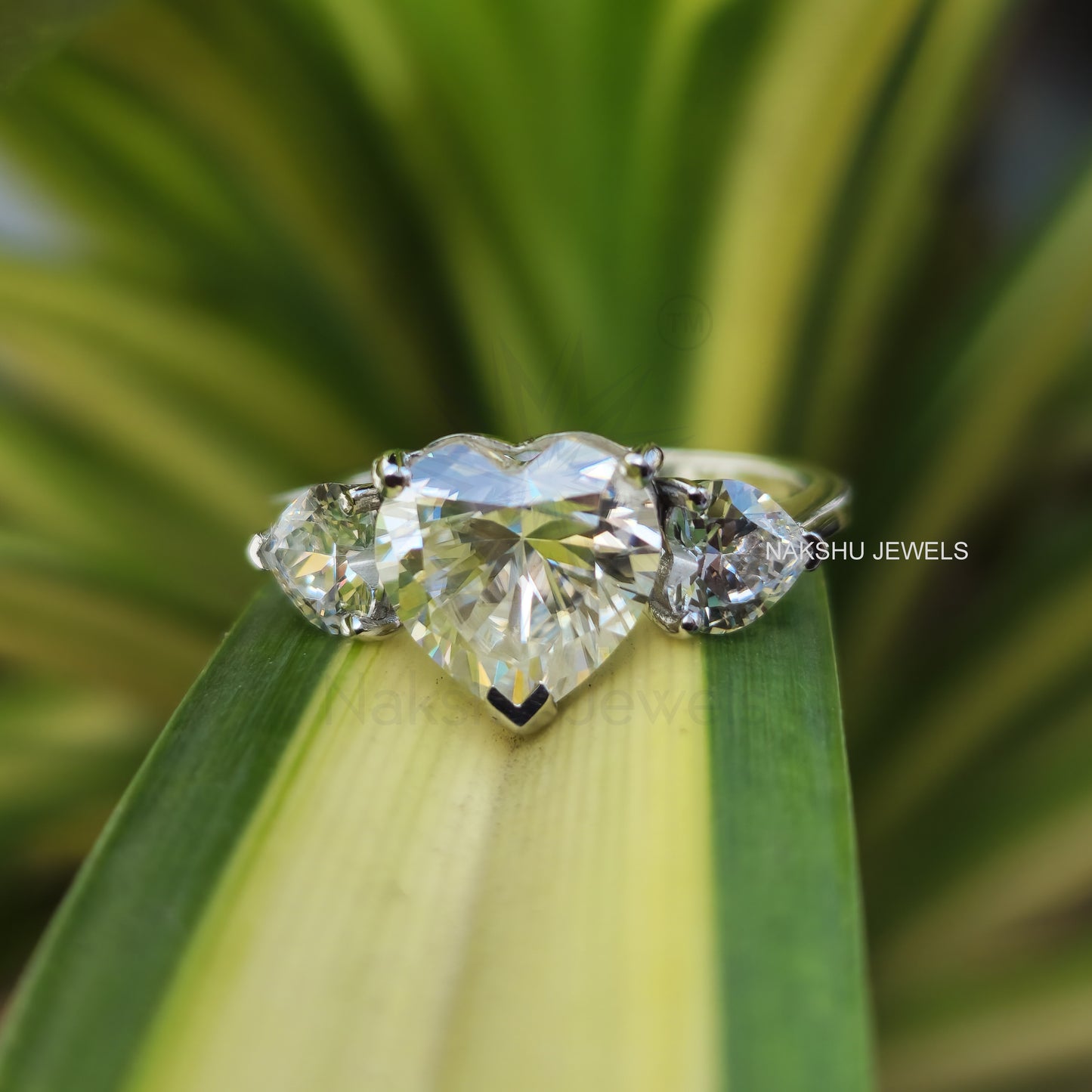 Heart Shape Moissanite Three Stone Engagement Ring