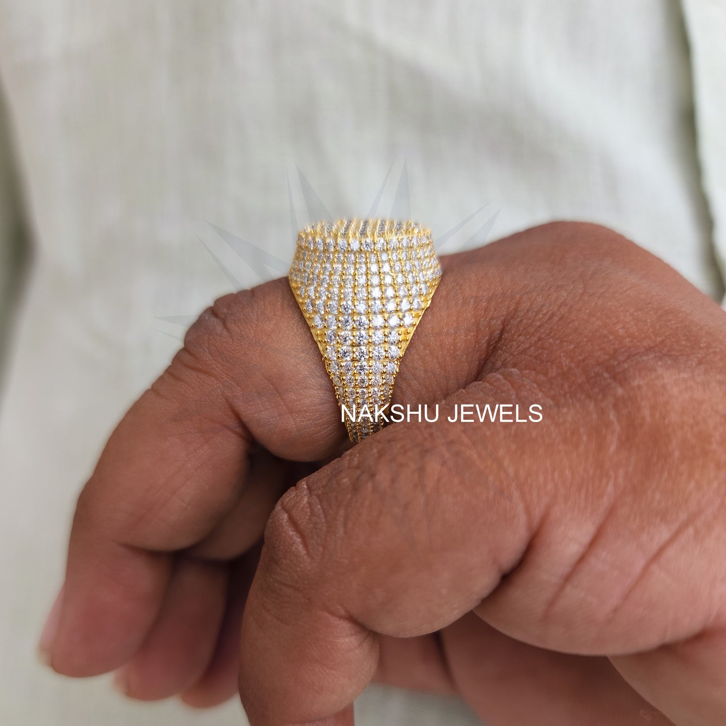 Round Cut Moissanite Men Ring - Hip Hop Style