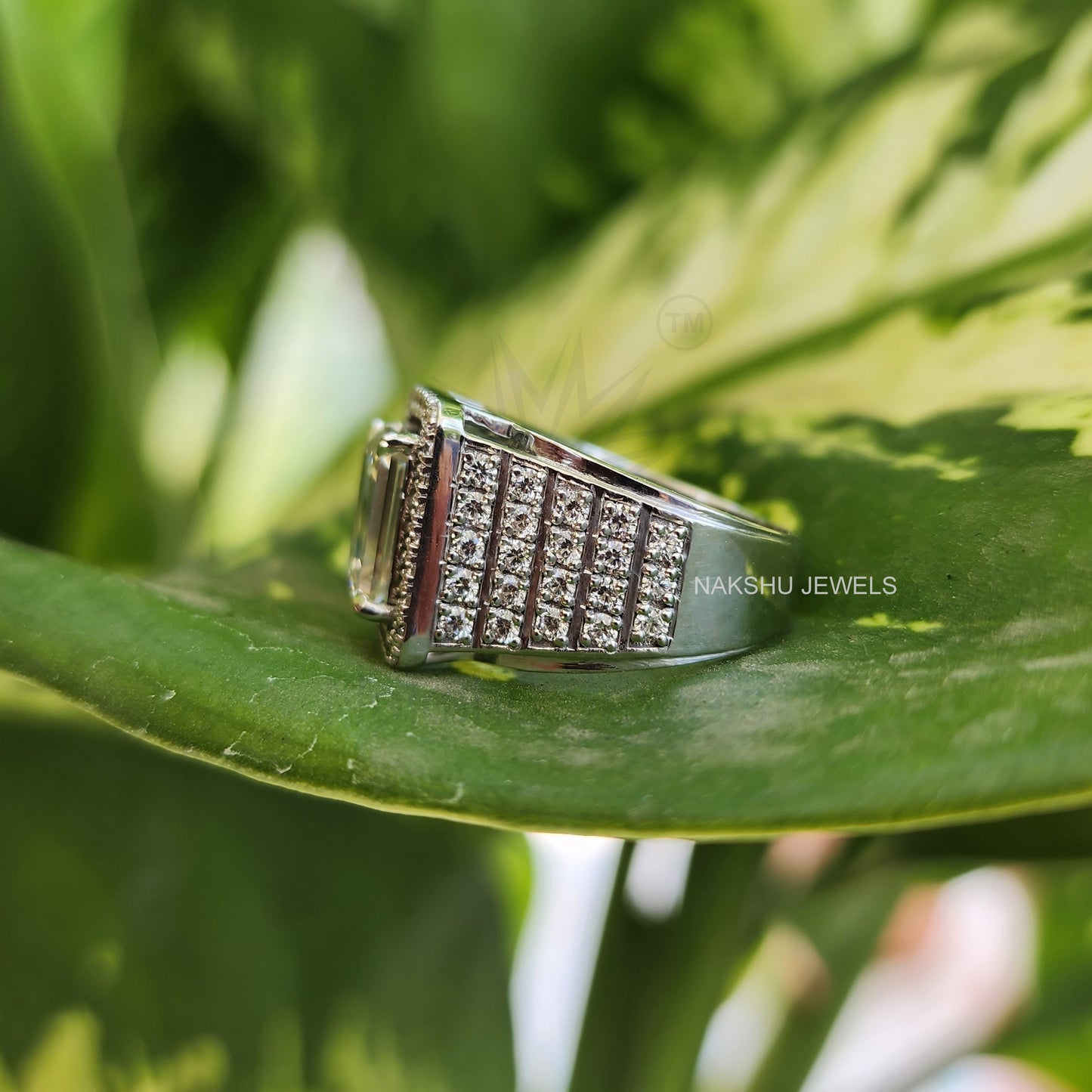 Emerald Moissanite Halo Pave Engagement Ring - Men's Iced Out