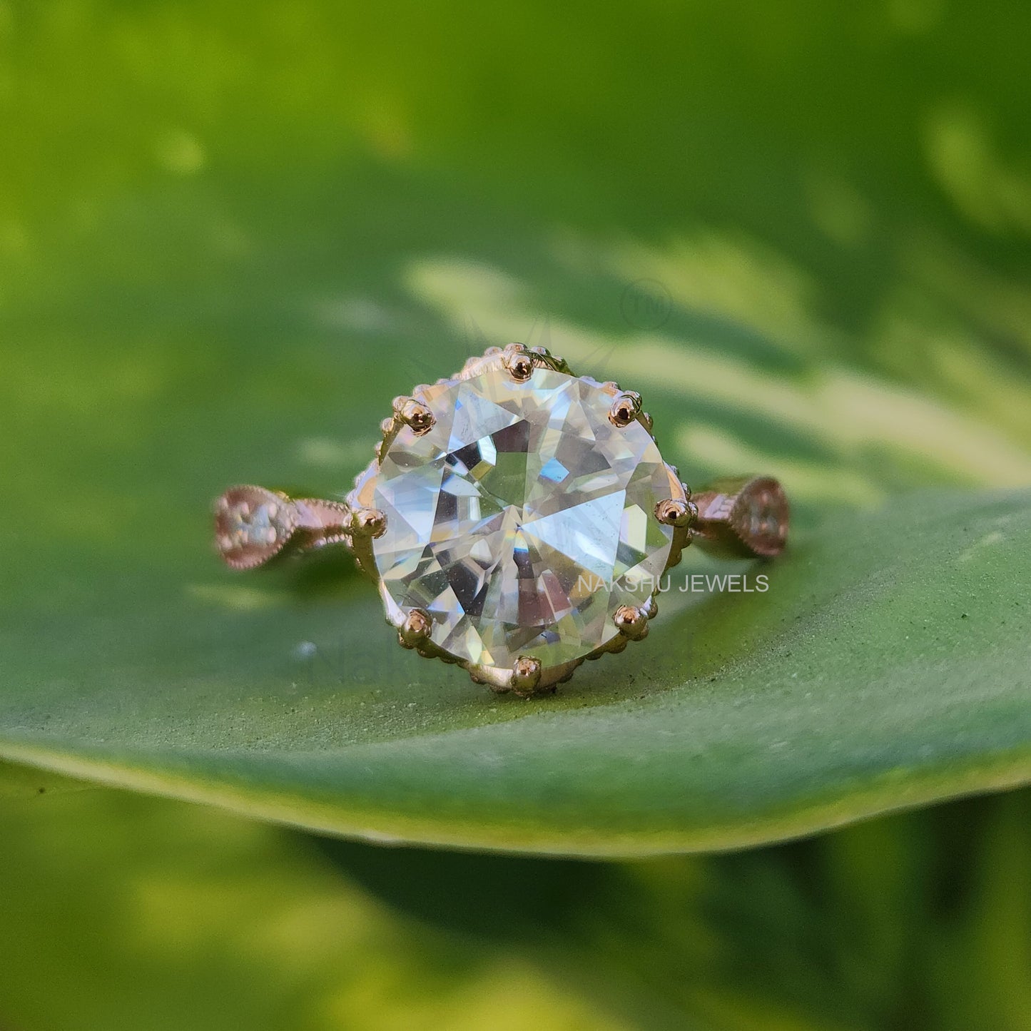 Jubilee Cut Round Moissanite Engagement Ring