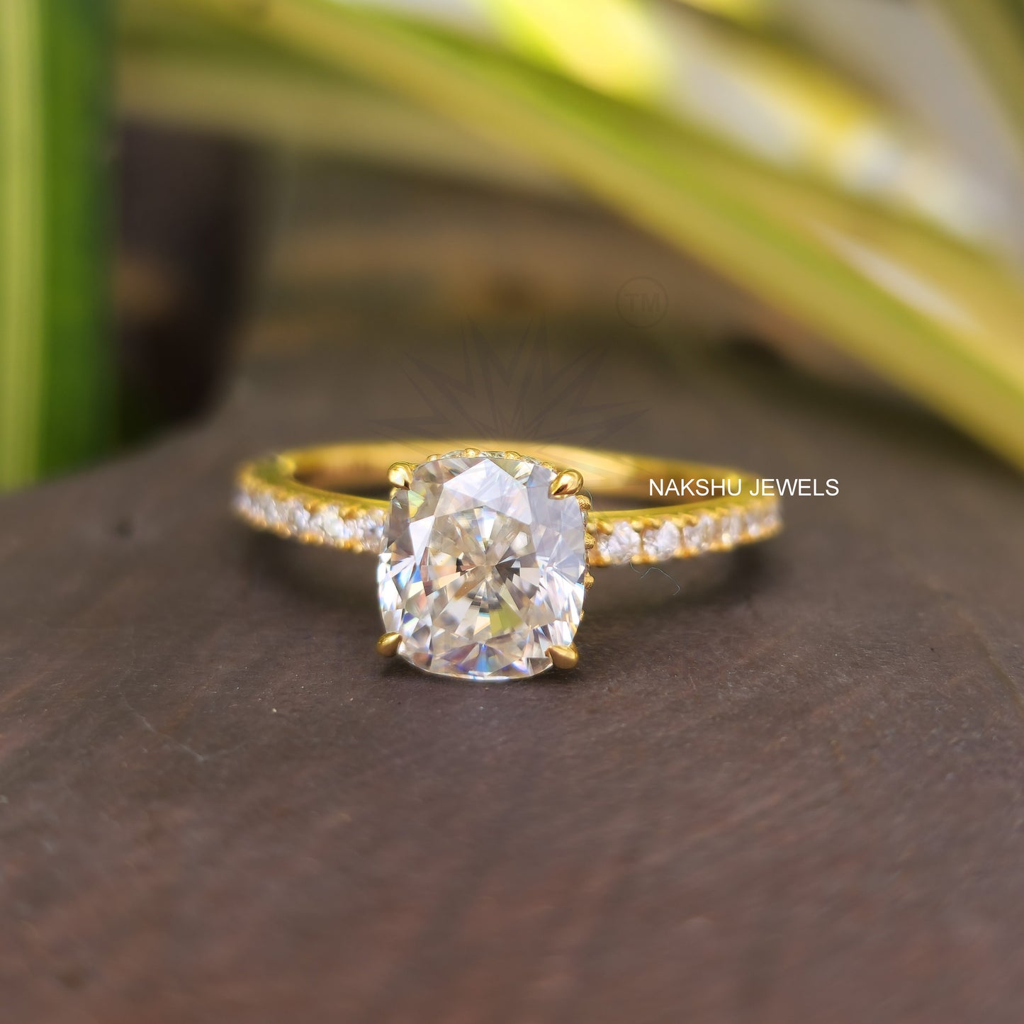 Cushion Brilliant Cut Moissanite Hidden Halo Pave Engagement