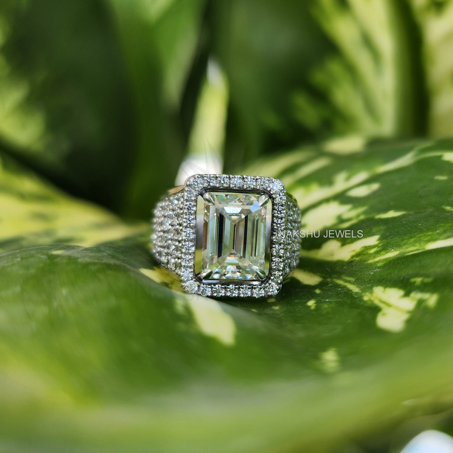 Emerald Moissanite Halo Pave Engagement Ring - Men's Iced Out