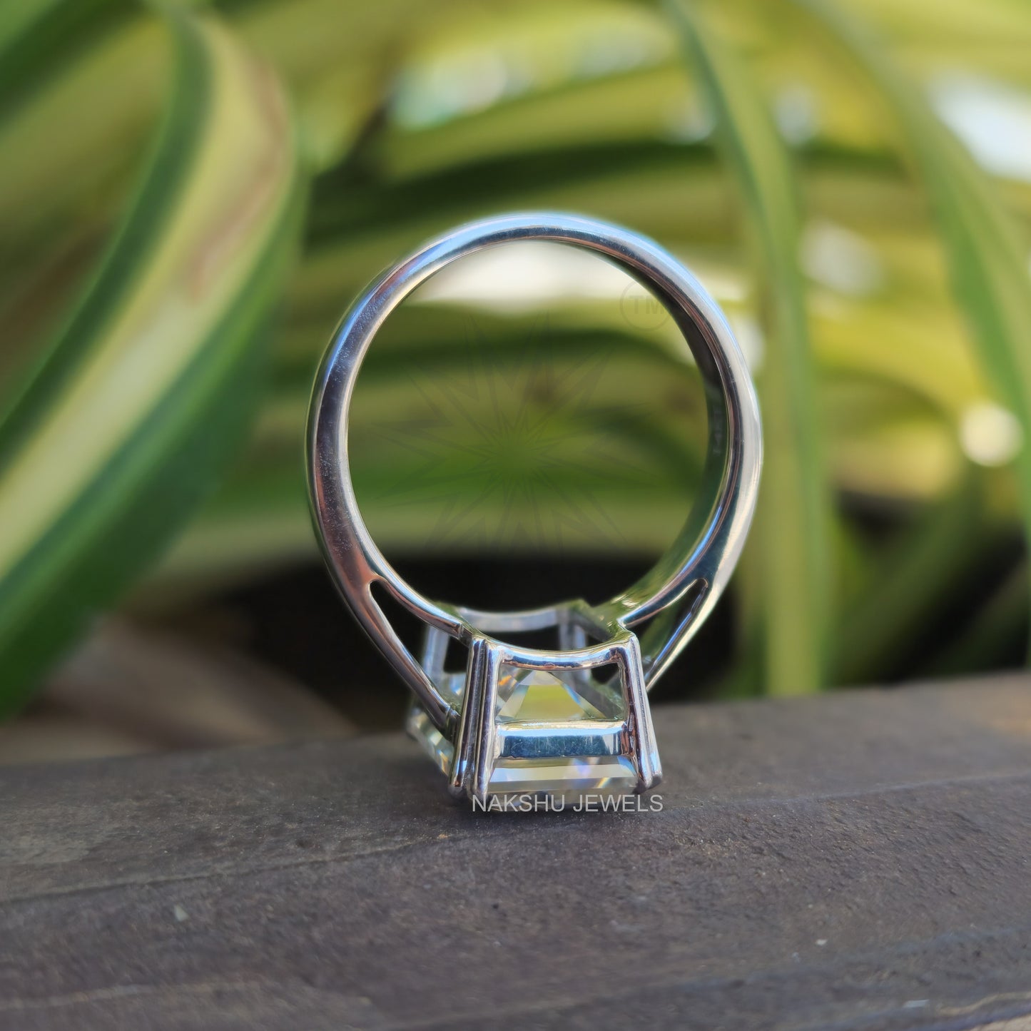 Emerald Cut Moissanite Stylish Engagement Ring - Cathedral Set