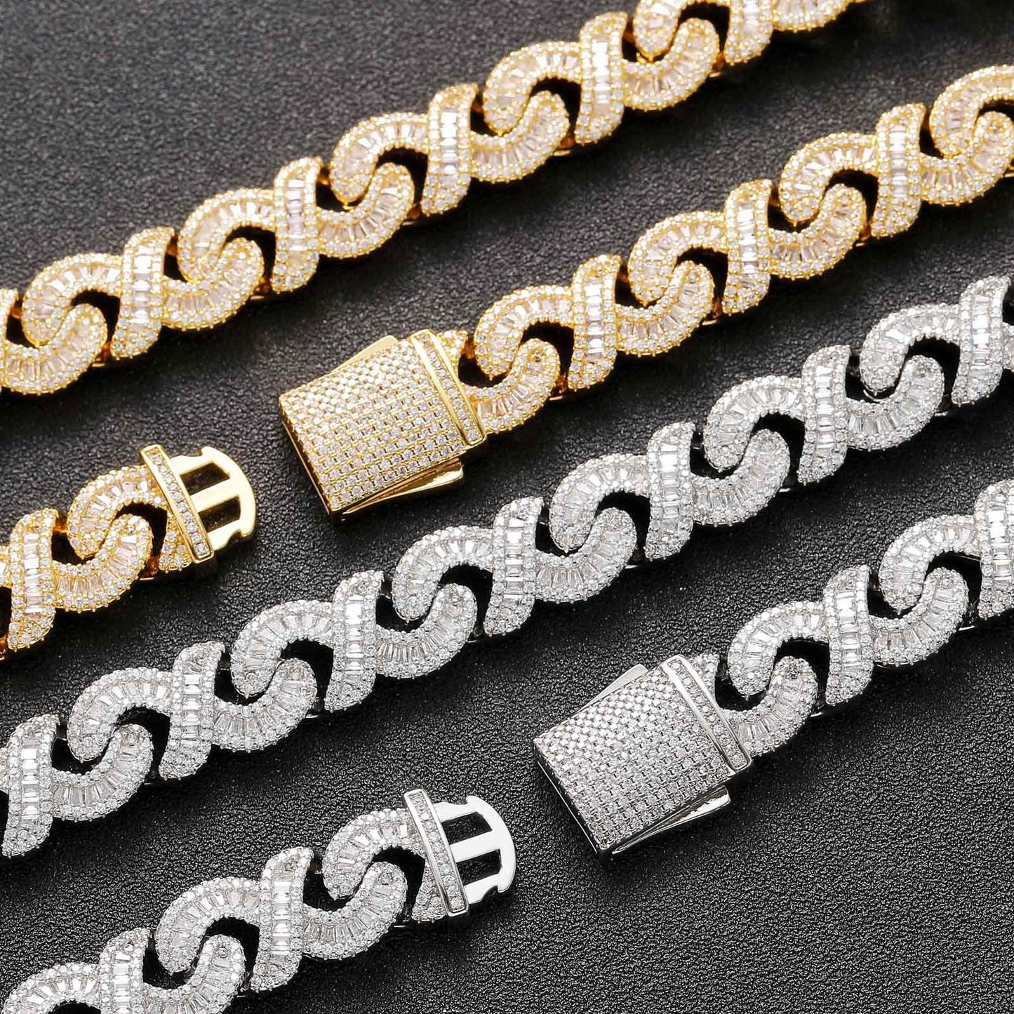 12MM VVS Moissanite Hip Hop Miami Infinity Link Bracelet For Men