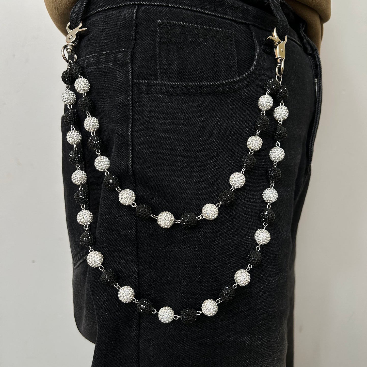 Unisex 925 Sterling Silver 12mm Moissanite Disco Ball Layered Jeans Chain For Women, Jeans Pocket Belt