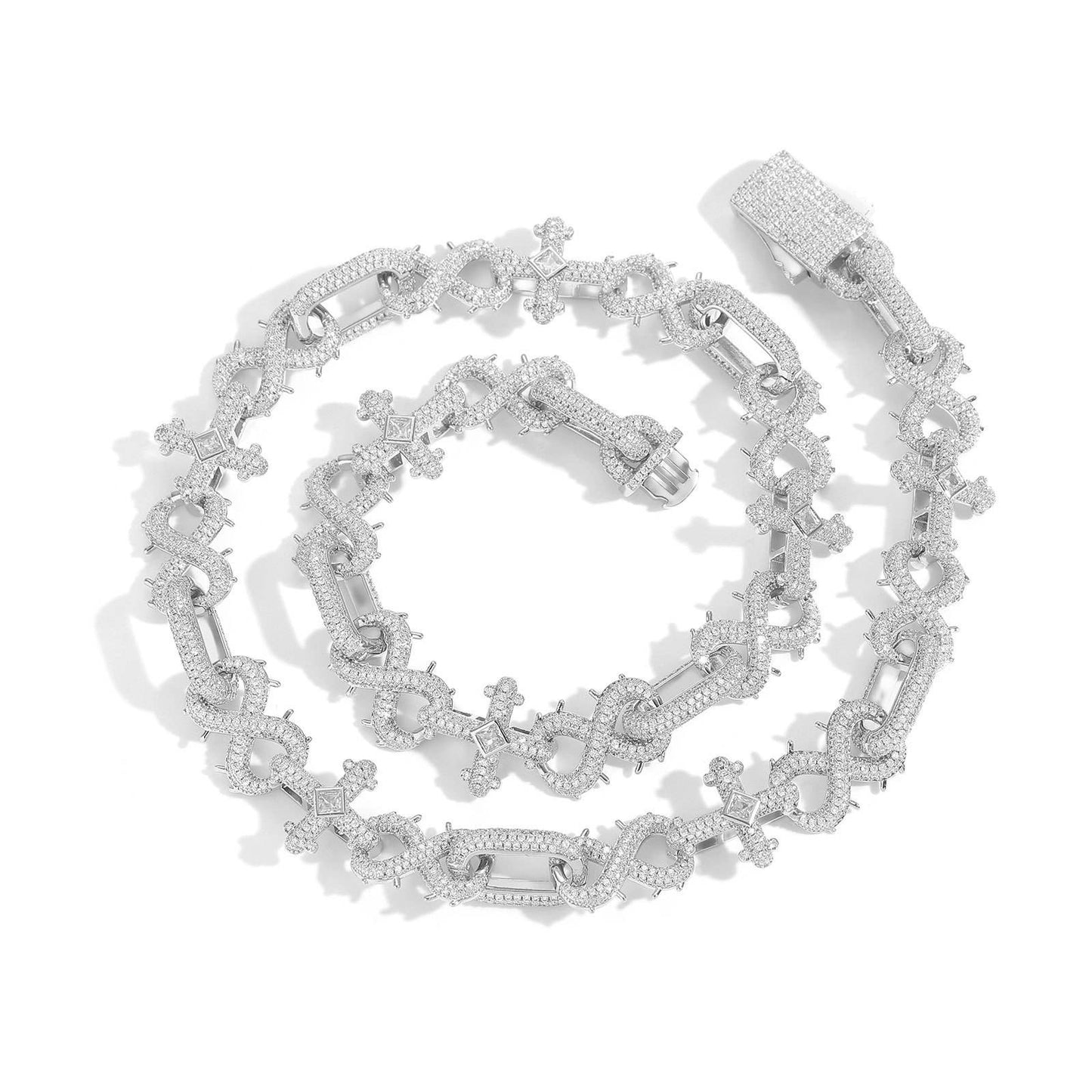 Moissanite Hip Hop Thorn & Cross Cuban Link Chains Necklace Iced Out Cuban Chains For Men's
