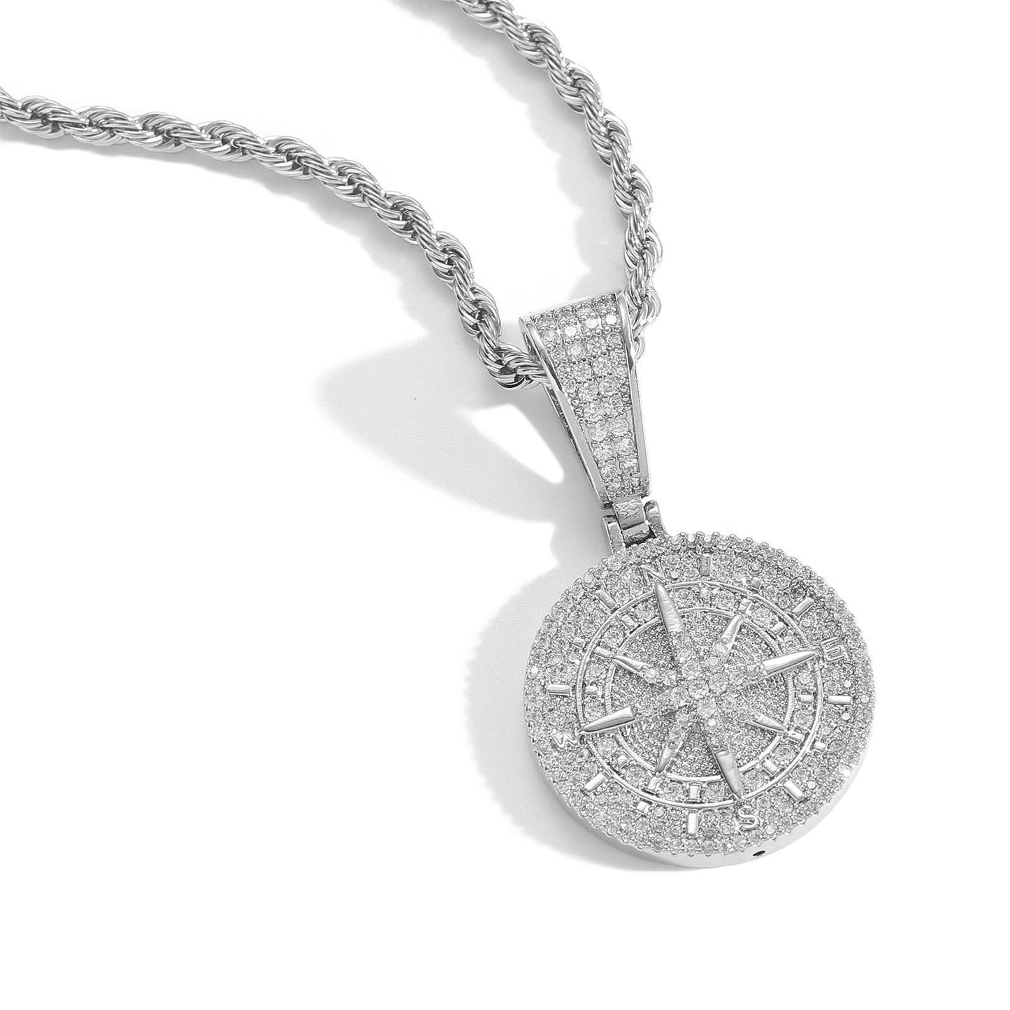 Hip Hop Moissanite Compass Pendant Necklace In 925 Sterling Silver