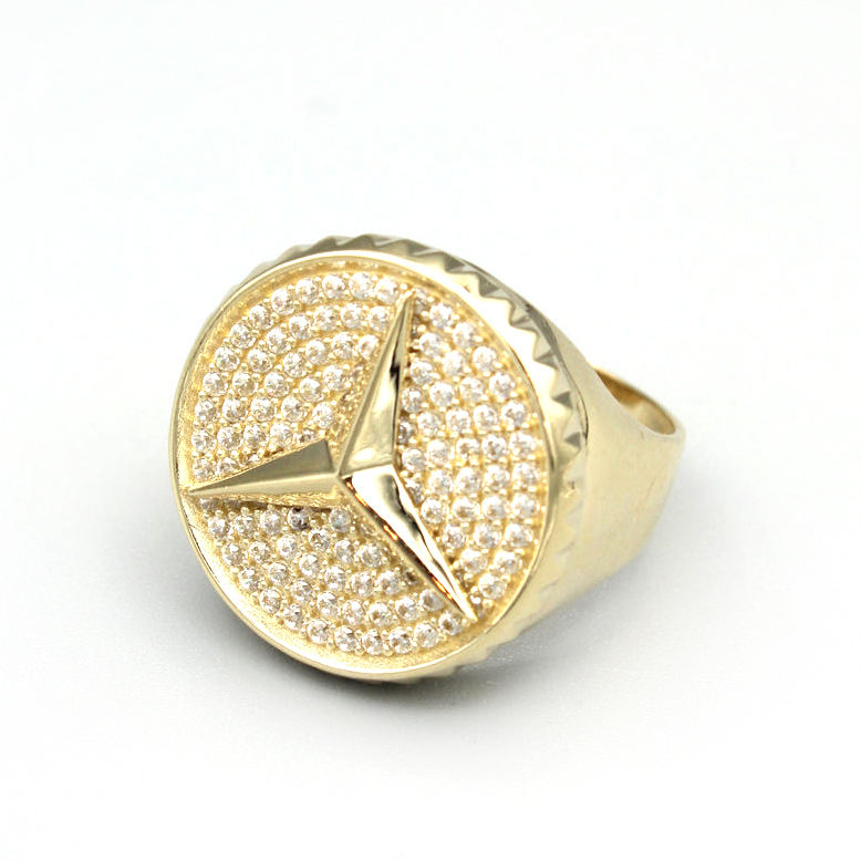 Fully Iced Out Logo Sign Round Cut Moissanite Hip Hop Ring For Men