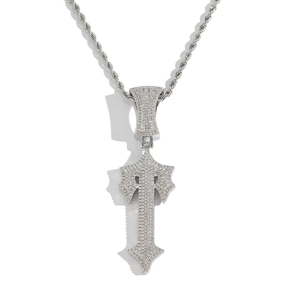 Round Brilliant Cut VVS Moissanite Diamond Hip Hop Cross Pendant Men