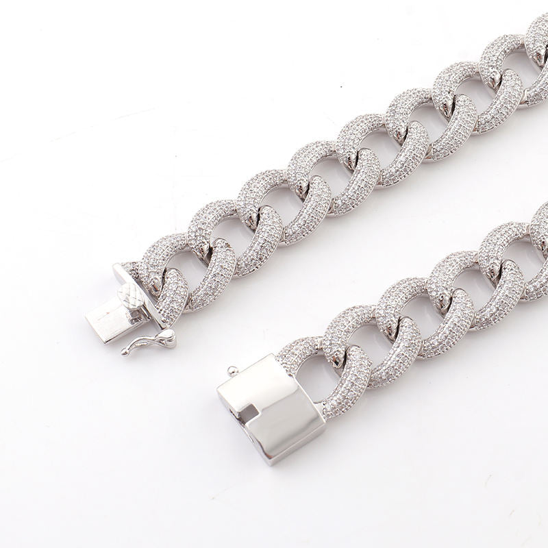 Fully Iced Out Moissanite Hip Hop Style 18MM Miami Cuban Link Chain Necklace In 925 Sterling Silver