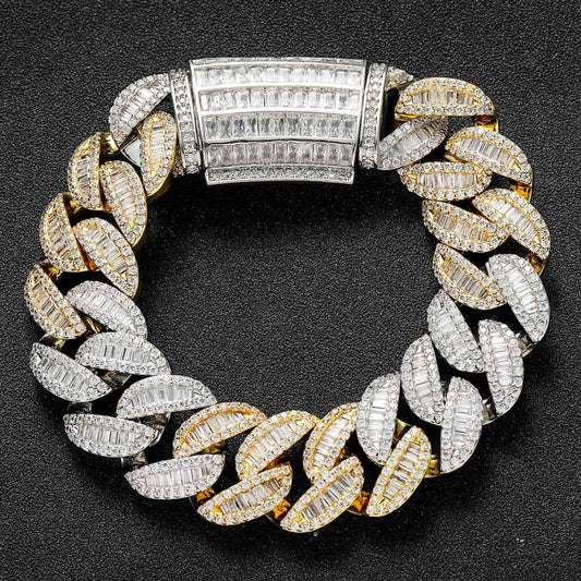 Moissanite Cuban Link Baguette Bracelet, 15MM Hip Hop Bracelet For Men