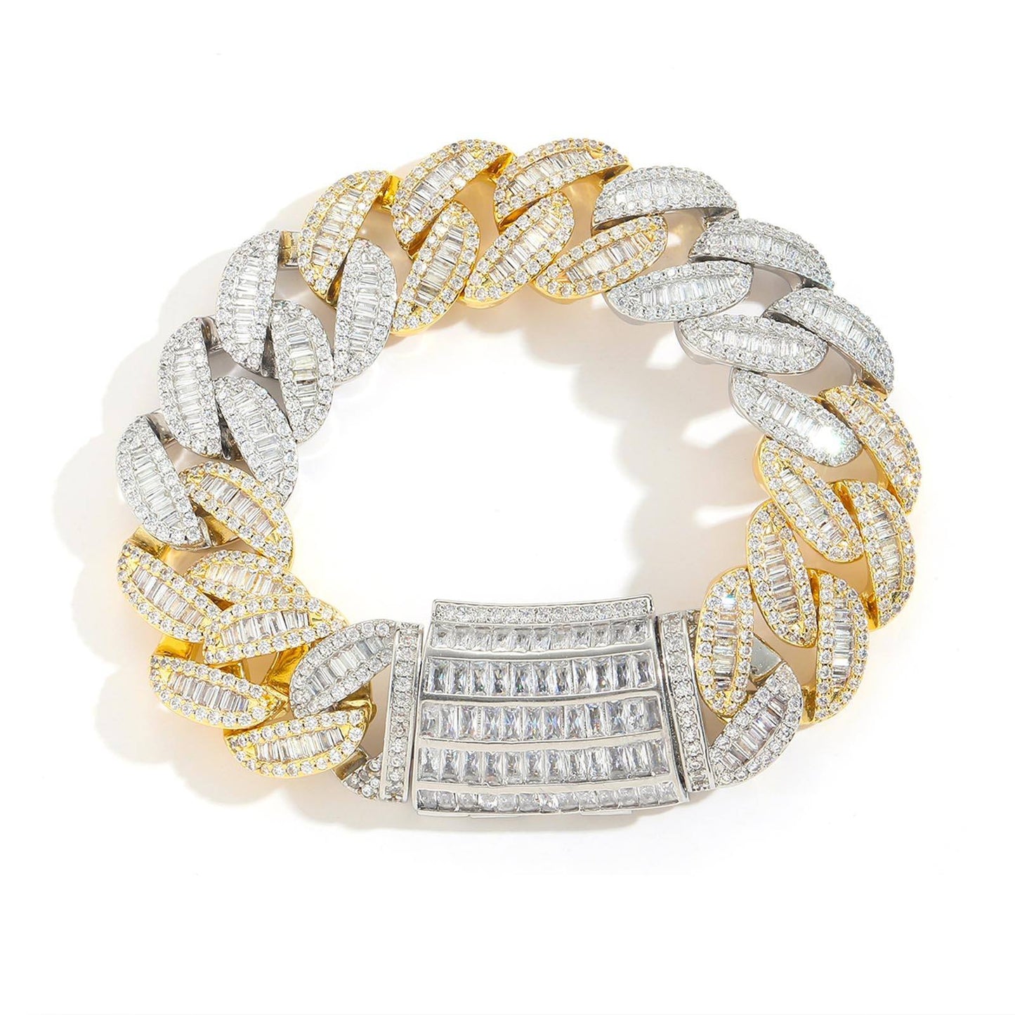 Moissanite Cuban Link Baguette Bracelet, 15MM Hip Hop Bracelet For Men