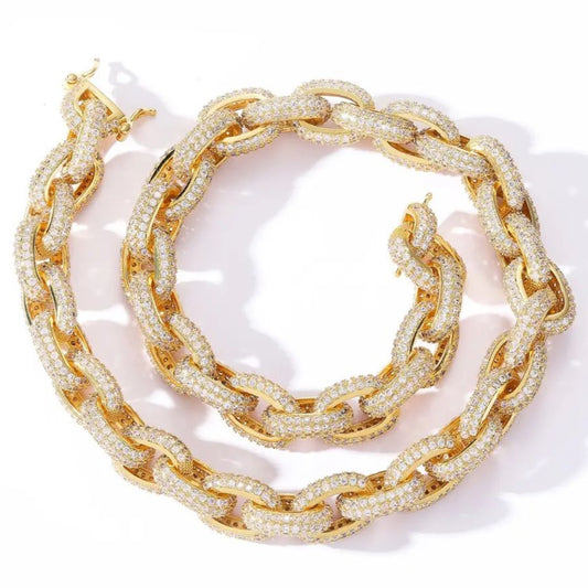 Tested Moissanite Hip Hop Cuban Link Chain Jewelry, 14MM Fully Iced Out Chains Necklace For Men Rapper Chains