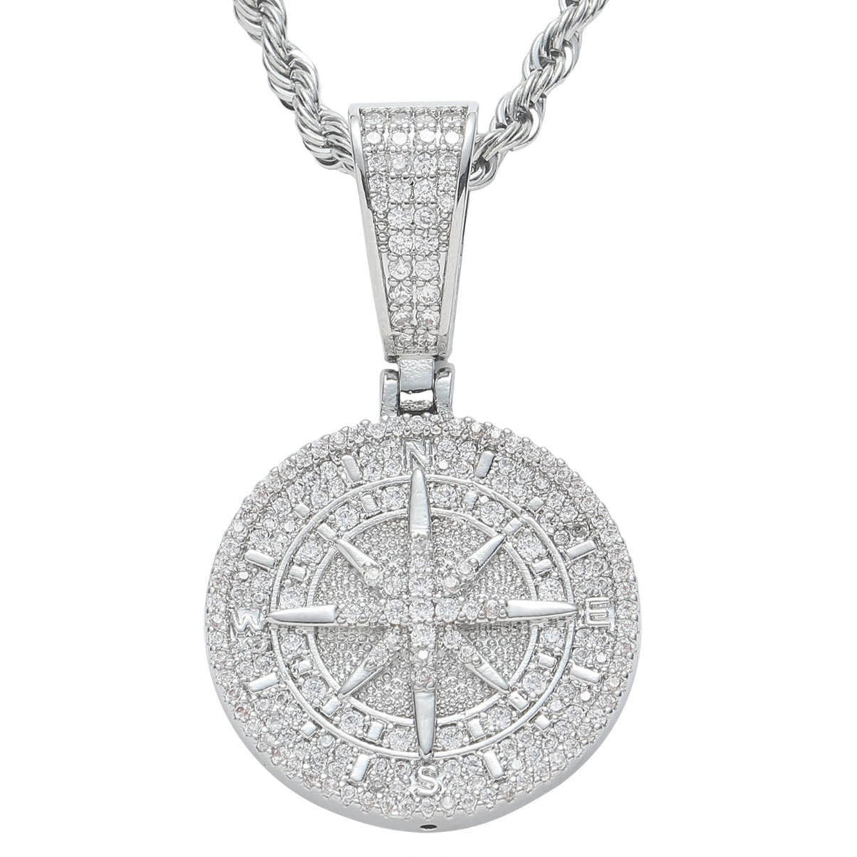 Hip Hop Moissanite Compass Pendant Necklace In 925 Sterling Silver