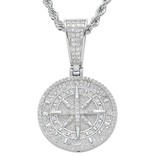Hip Hop Moissanite Compass Pendant Necklace In 925 Sterling Silver