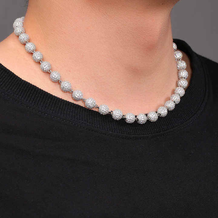 Iced Out Round Cut Moissanite Diamond Hip Hop Ball Chain In 925 Sterling Silver