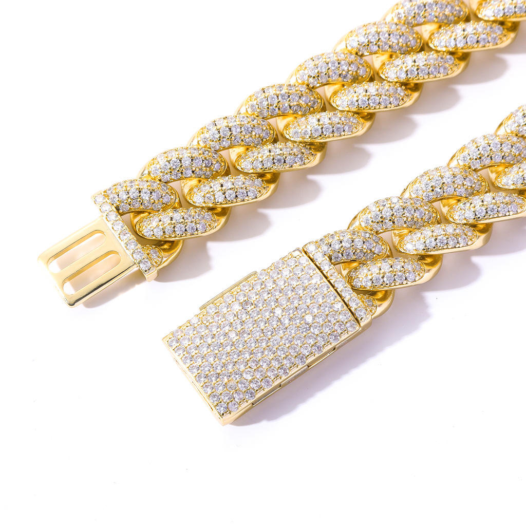 VVS Moissanite Hip Hop Miami Cuban Link Bracelet For Men, 12MM Diamond S925 Sterling Silver Bracelet