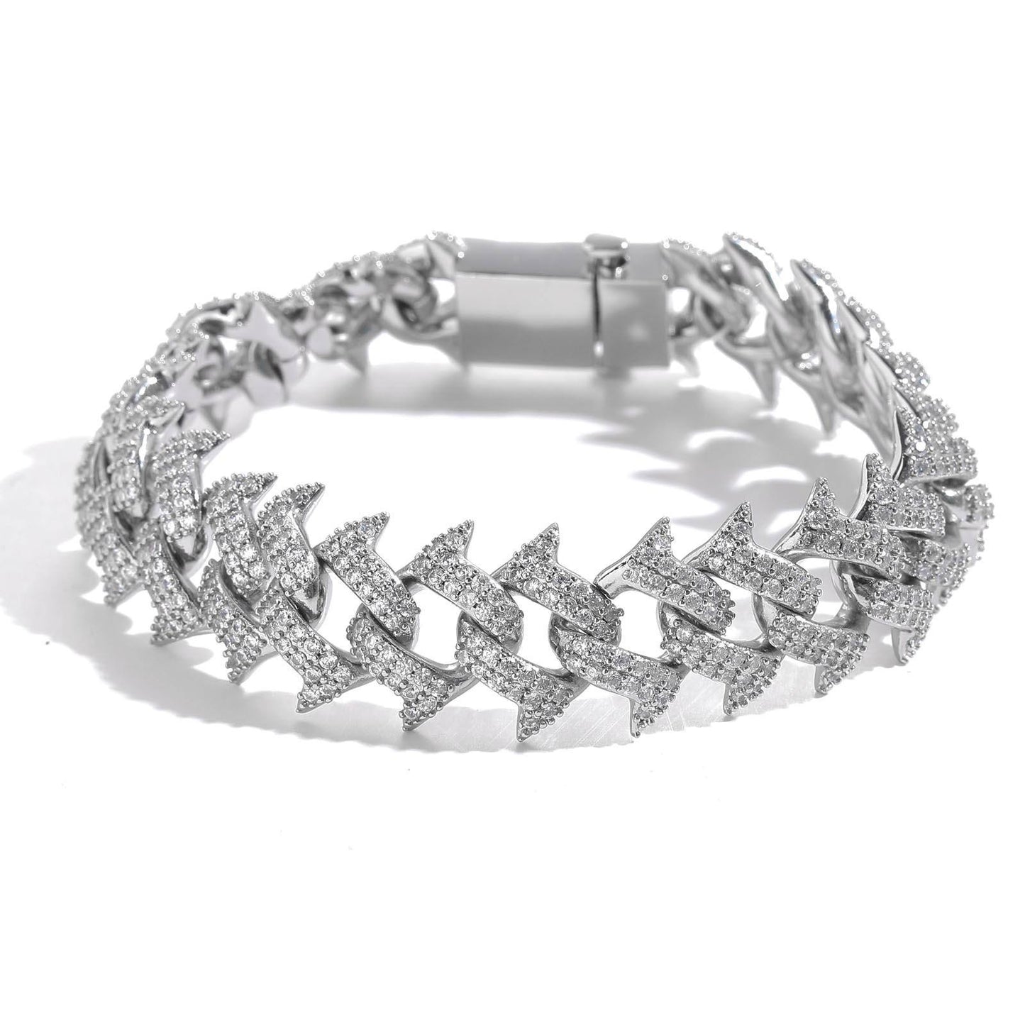 12MM Brilliant Cut Iced Out Hip Hop Moissanite Thorn Style Cuban Link Bracelets For Men