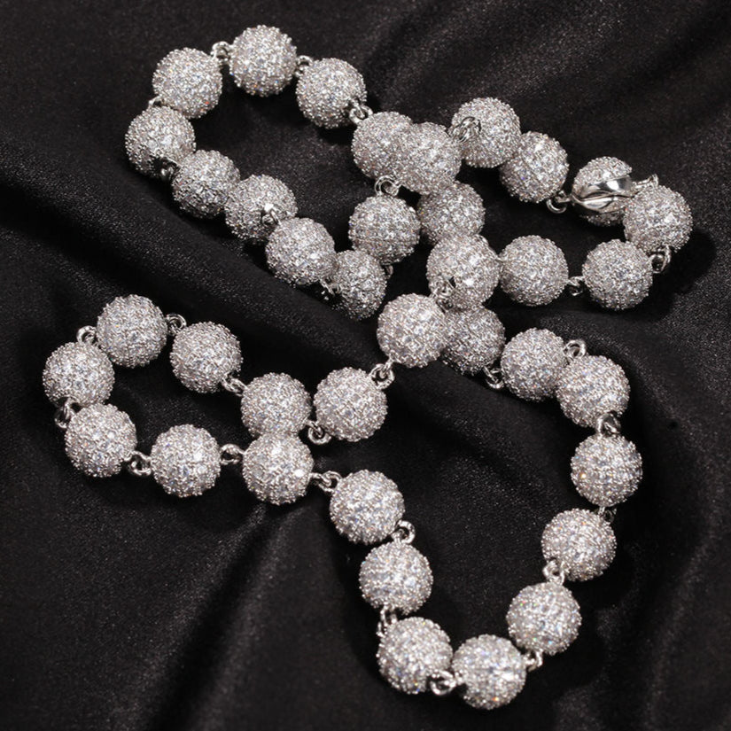 Iced Out Round Cut Moissanite Diamond Hip Hop Ball Chain In 925 Sterling Silver