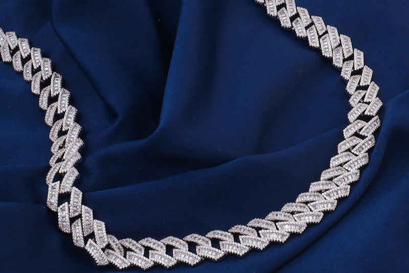 Fully Iced Out Hip Hop Baguette Moissanite Diamond 15MM Miami Cuban Link Chain For Men