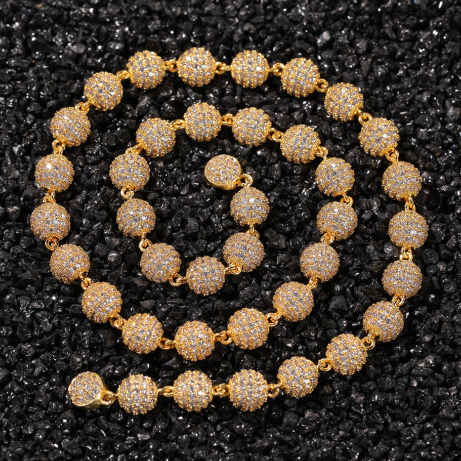 Iced Out Round Cut Moissanite Diamond Hip Hop Ball Chain In 925 Sterling Silver