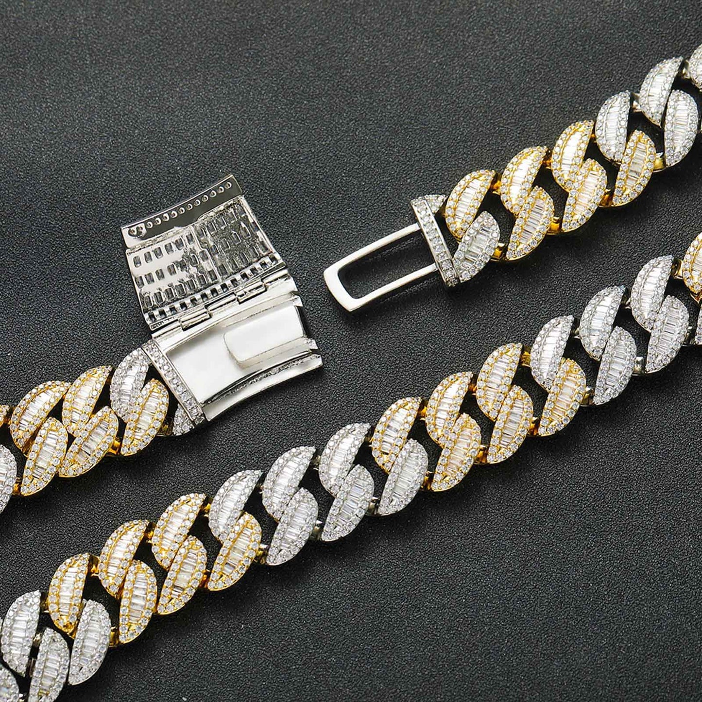 Moissanite Cuban Link Baguette Bracelet, 15MM Hip Hop Bracelet For Men