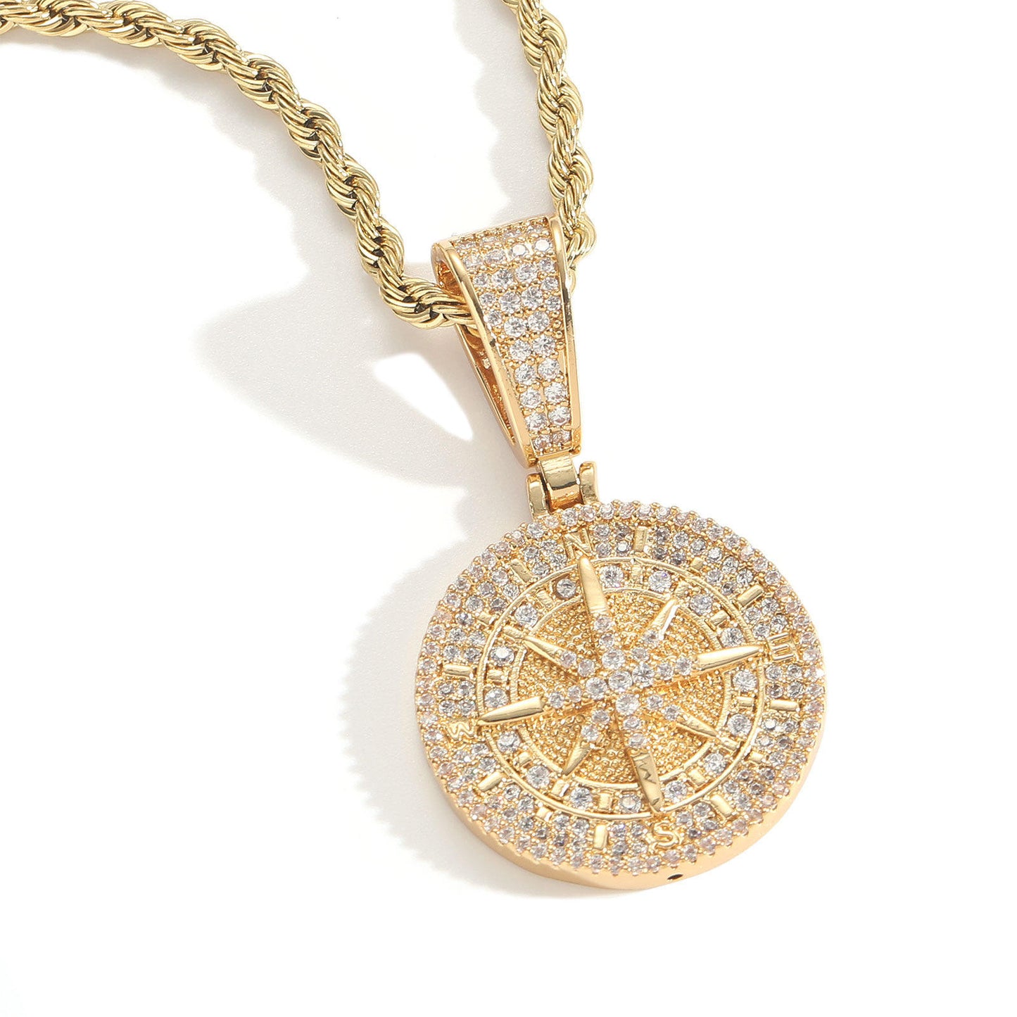 Hip Hop Moissanite Compass Pendant Necklace In 925 Sterling Silver