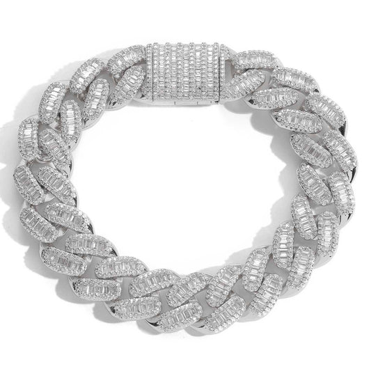 12MM VVS Moissanite Baguette And Round Hip Hop Miami Cuban Link Bracelet For Men