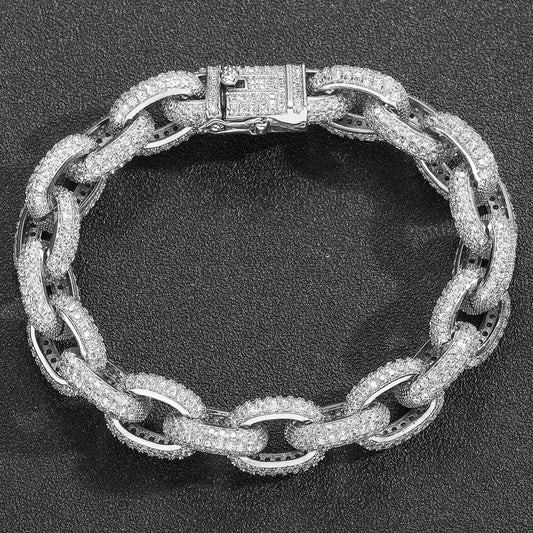 Hip Hop Moissanite Cuban Link Chain Bracelet, 10MM Iced Out Bracelet