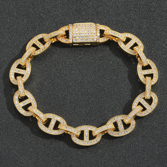 11MM Moissanite Pig Nose Hip Hop Bracelet, Unique Iced Out Bracelet For Men