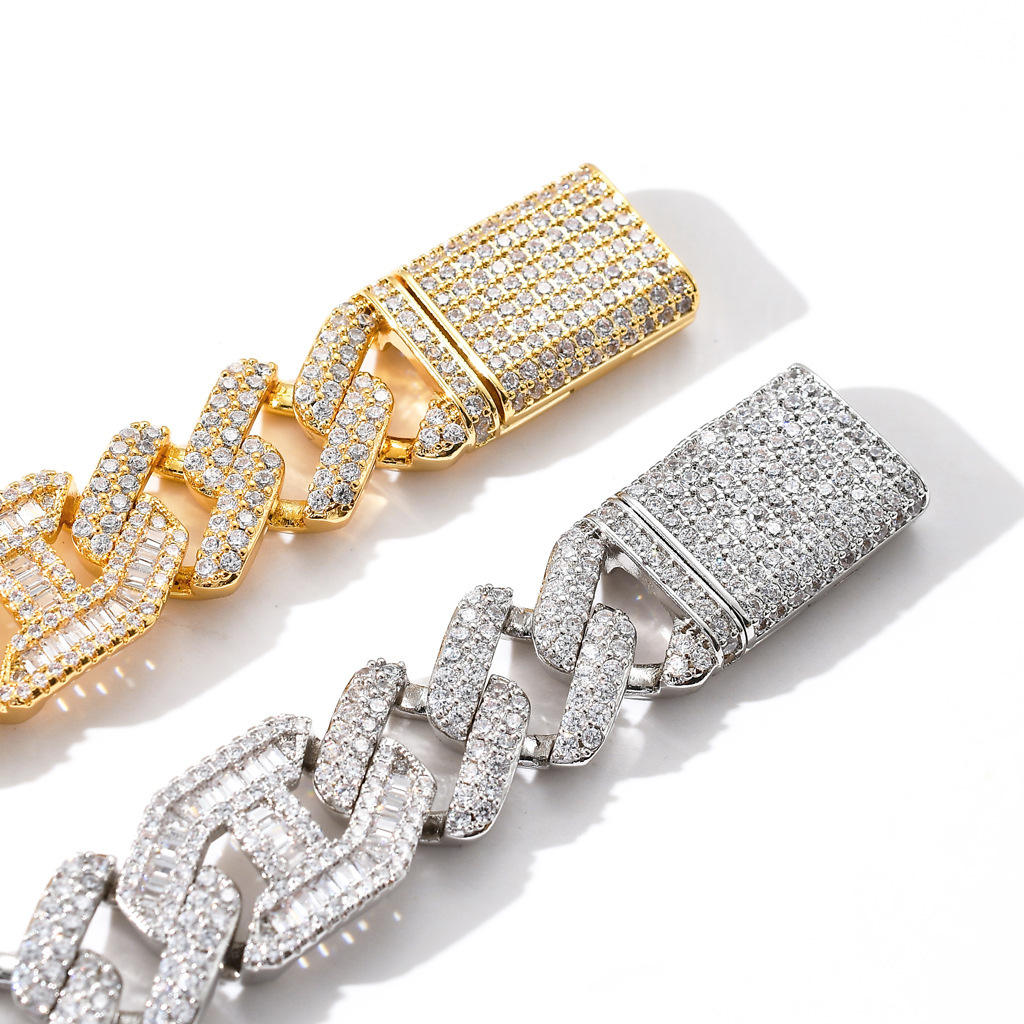 Diamond Tester Passing Moissanite Baguette And Round Hip Hop Miami Cuban Link Bracelet For Men