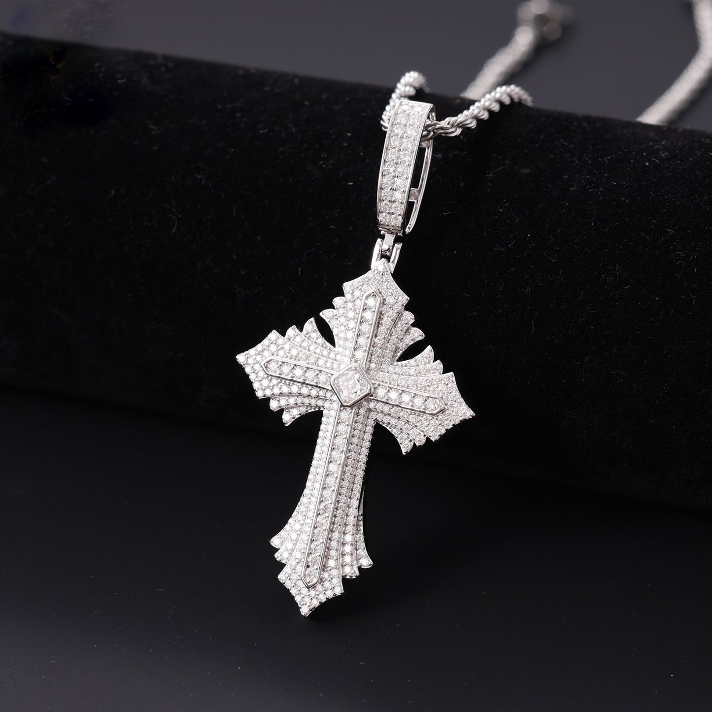 Hip Hop Round Cut Moissanite Jesus Cross Pendant In Fully Iced Out 925 Silver Fine Jewelry For Men, Women and Rapper