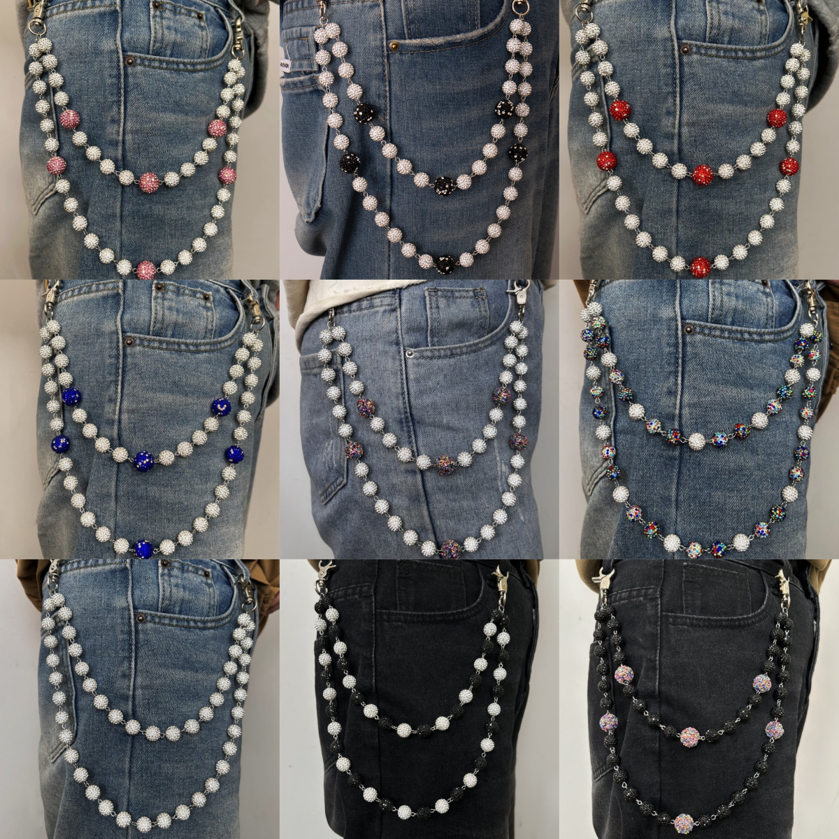 Unisex 925 Sterling Silver 12mm Moissanite Disco Ball Layered Jeans Chain For Women, Jeans Pocket Belt